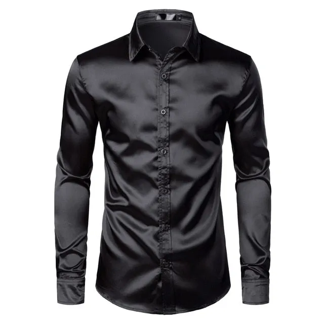 Men's Black Satin Luxury Dress Shirts