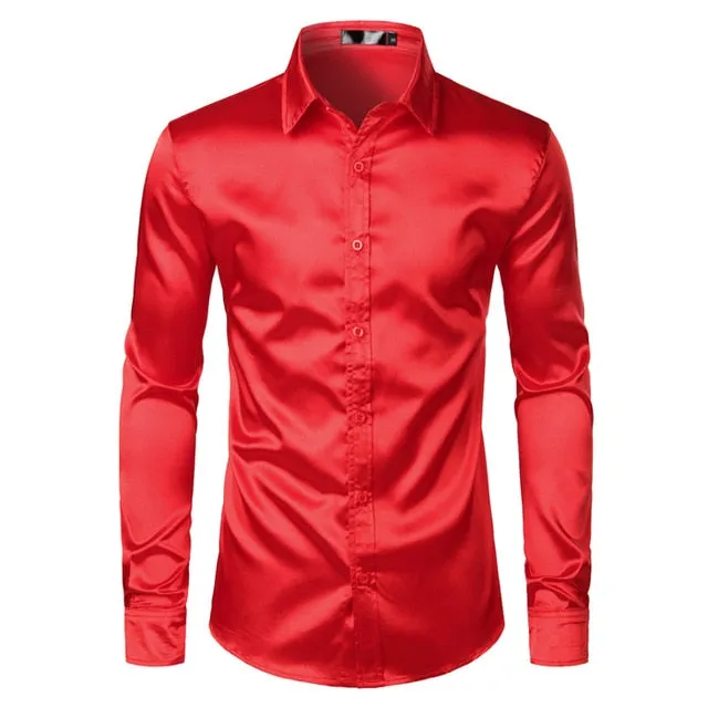 Men's Black Satin Luxury Dress Shirts