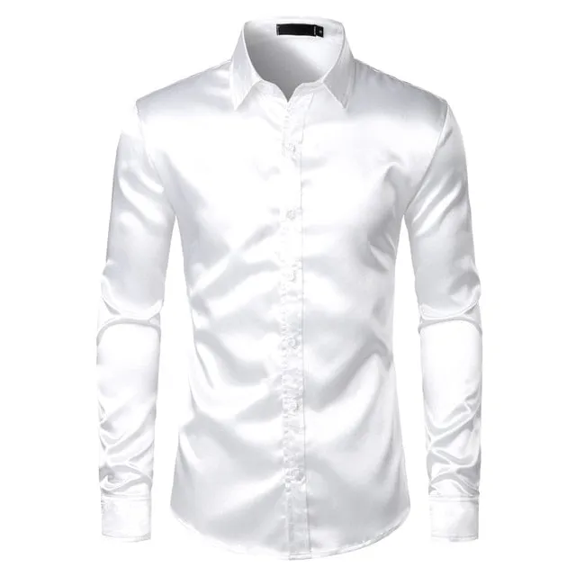 Men's Black Satin Luxury Dress Shirts