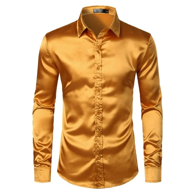 Men's Black Satin Luxury Dress Shirts