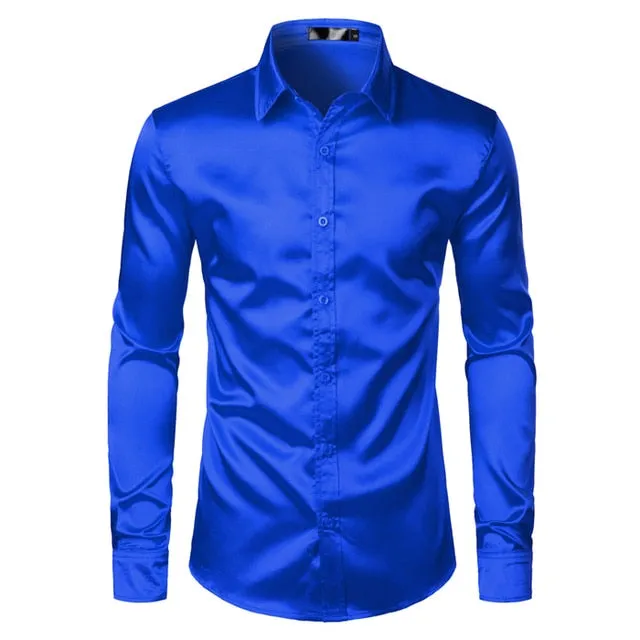 Men's Black Satin Luxury Dress Shirts