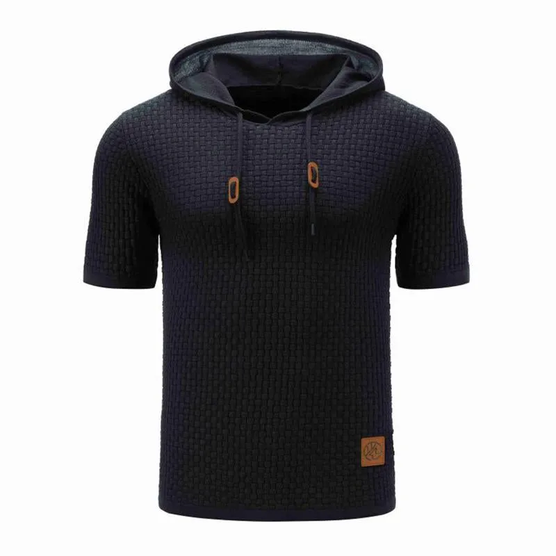 Men's Casual Hooded Knit Short Sleeve T-Shirt 79682427M