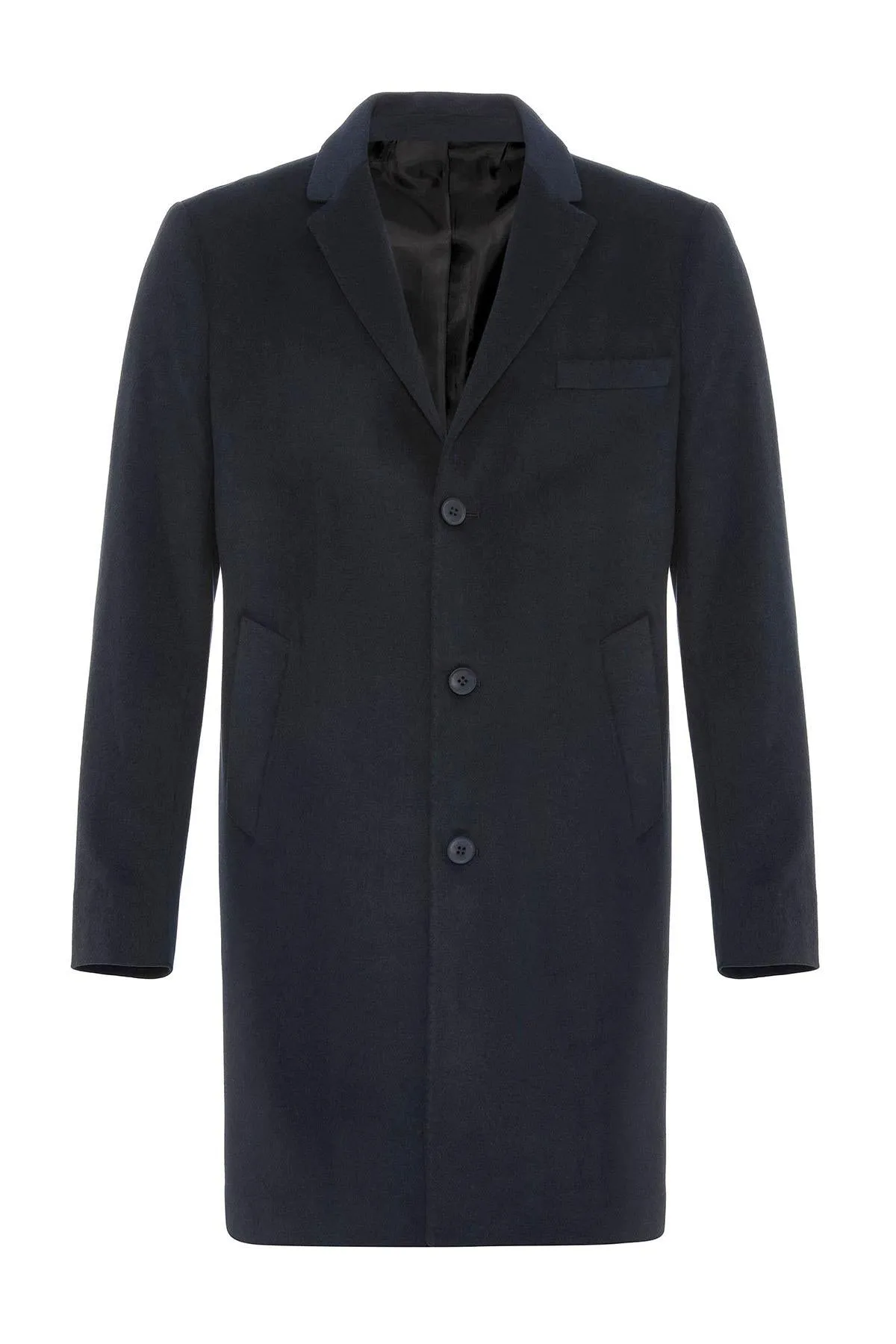 Navy Slim Fit Notch Lapel Men's Coat - Wessi