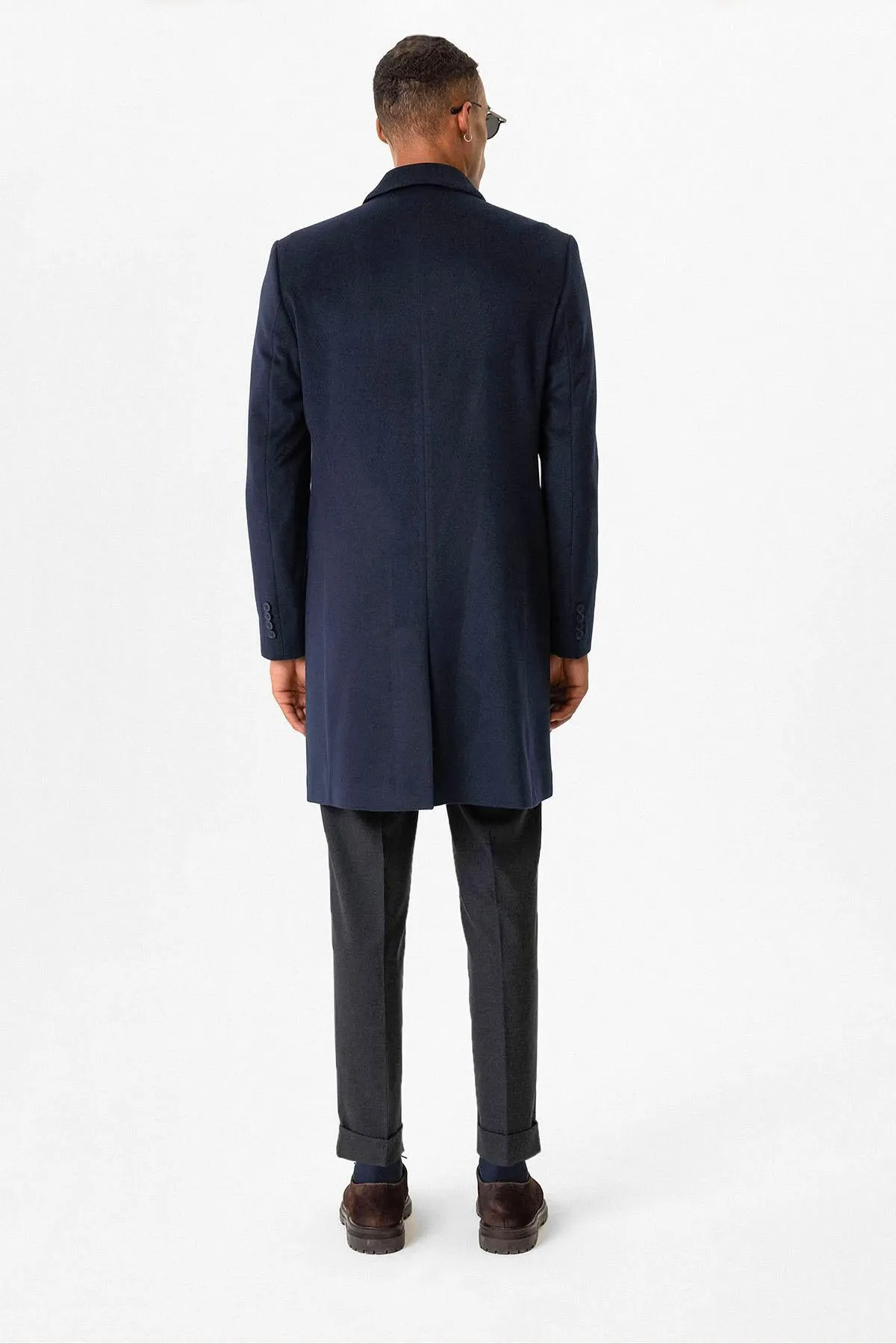 Navy Slim Fit Notch Lapel Men's Coat - Wessi