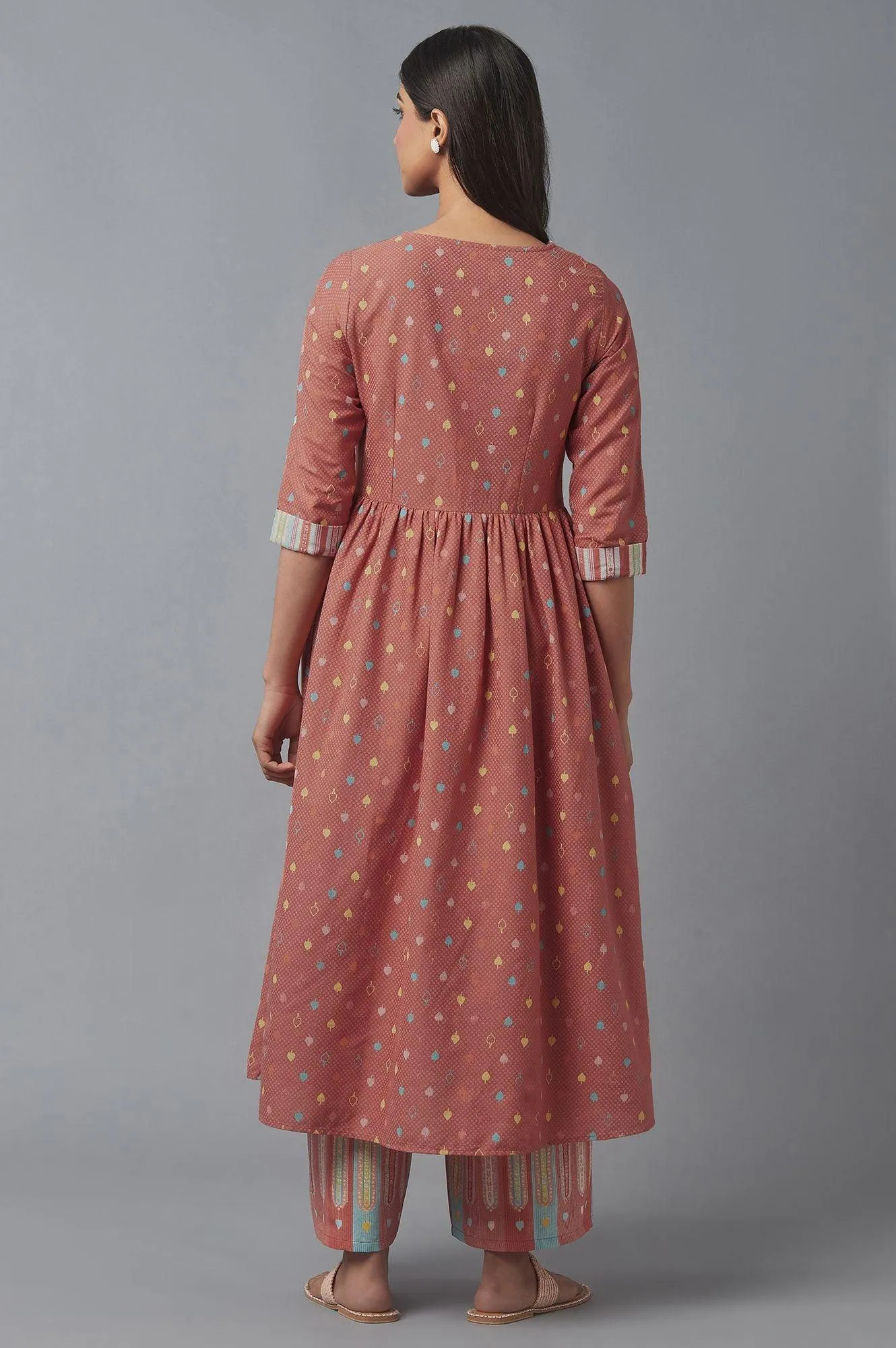 Orange Geometric Print kurta & Parallel Pants Set