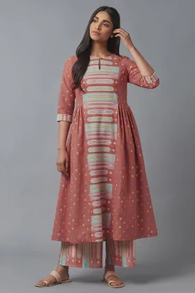 Orange Geometric Print kurta & Parallel Pants Set
