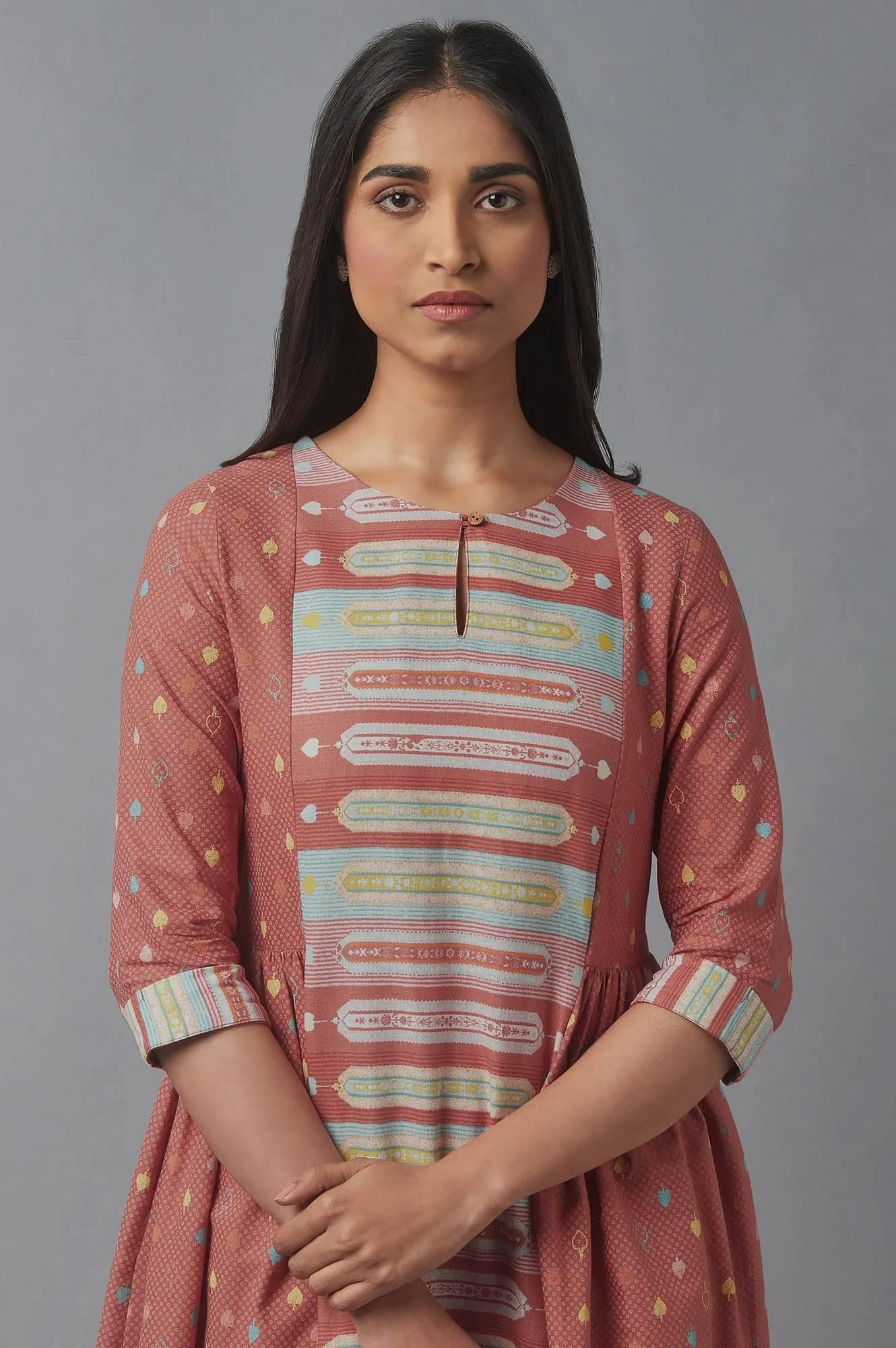 Orange Geometric Print kurta & Parallel Pants Set
