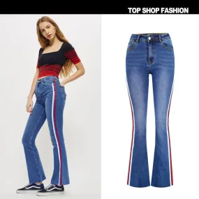Packets High Waist Patchwork Slim Zipper Bell-bottomed Pants