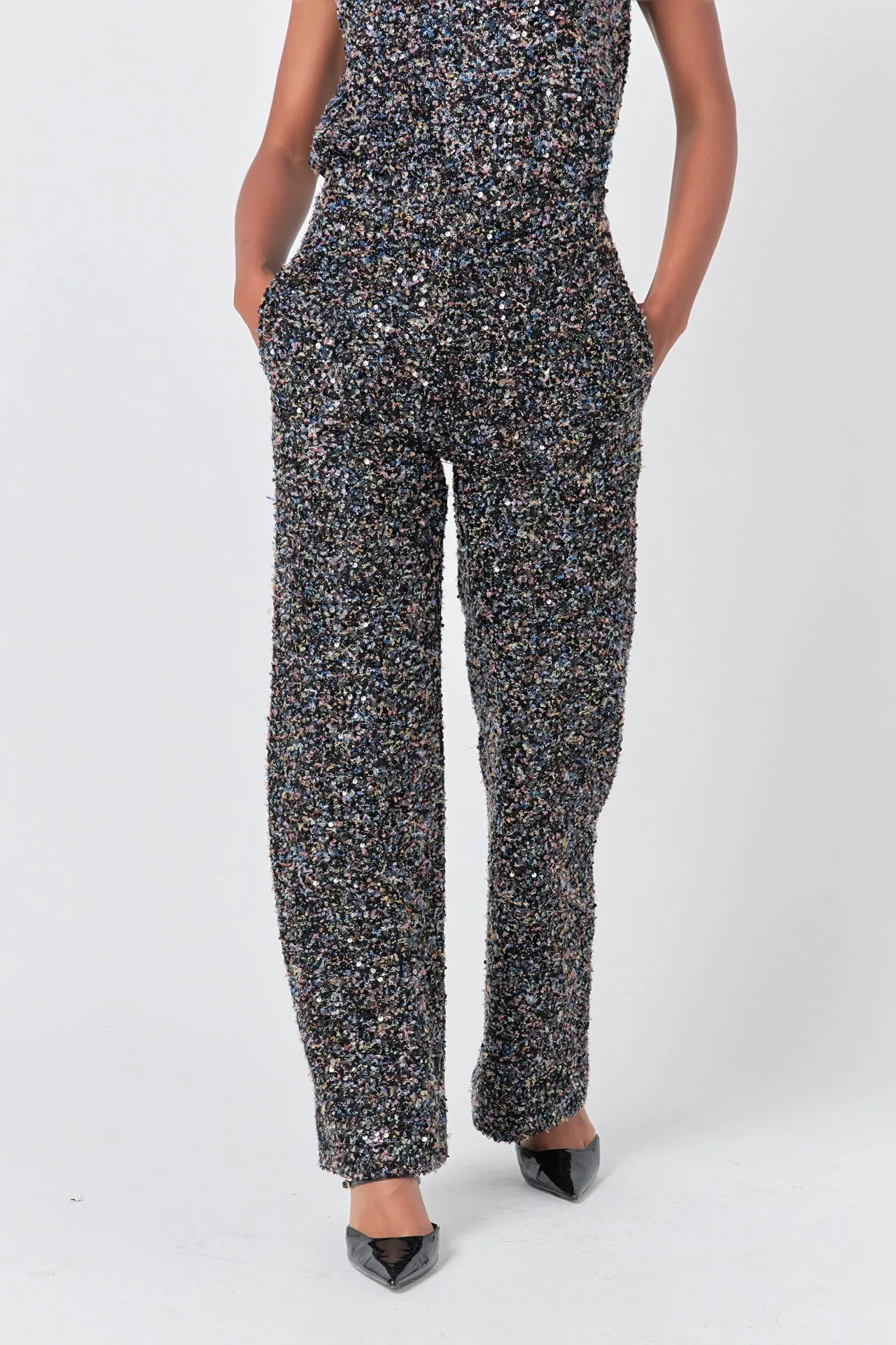 Padded Shoulder Sequined Sweater Vest