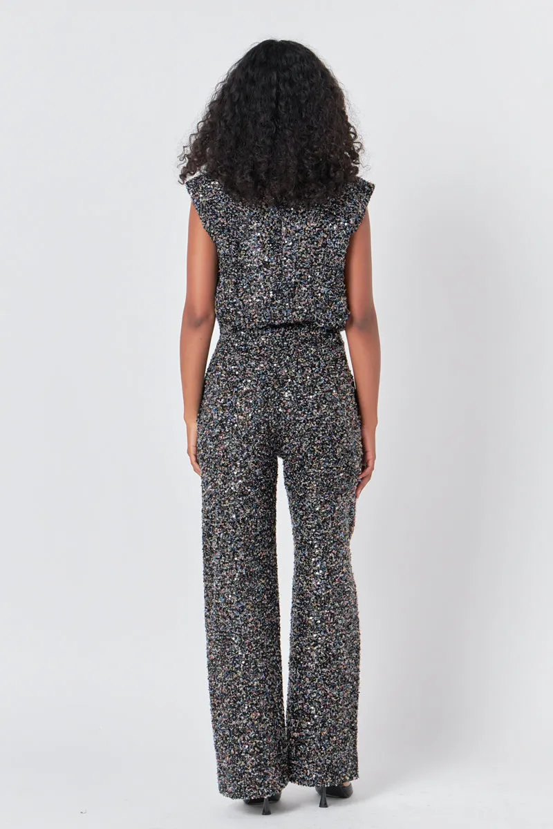 Padded Shoulder Sequined Sweater Vest
