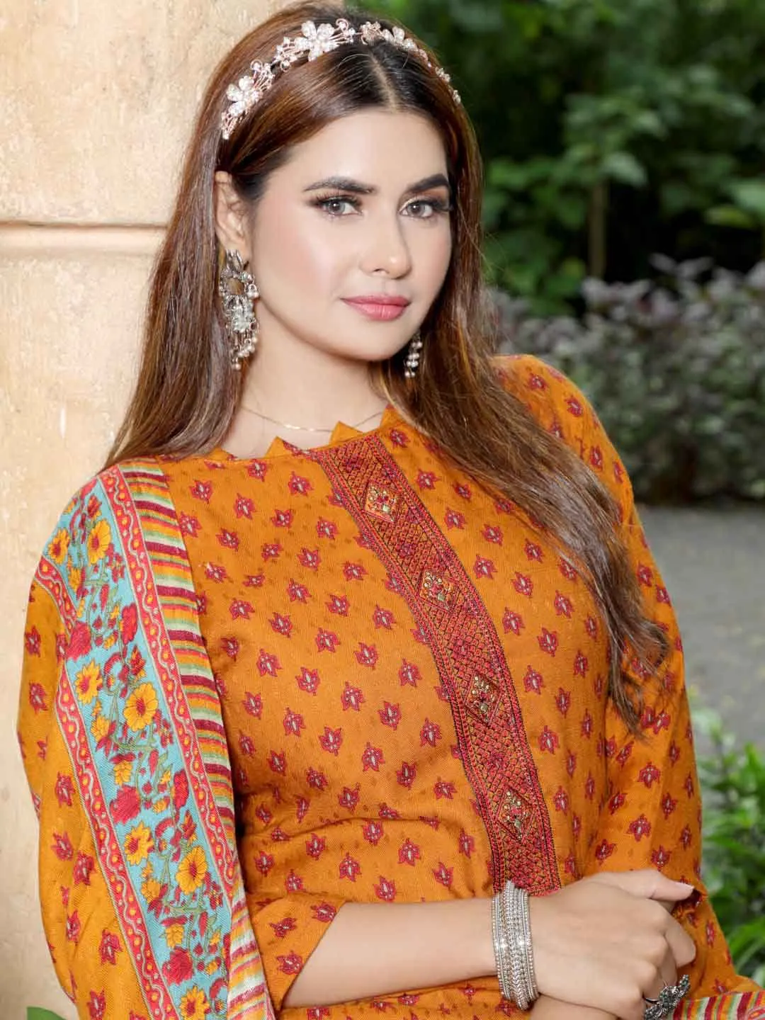 Pashmina Embroidered Mustard Unstitched Winter Ladies Suits
