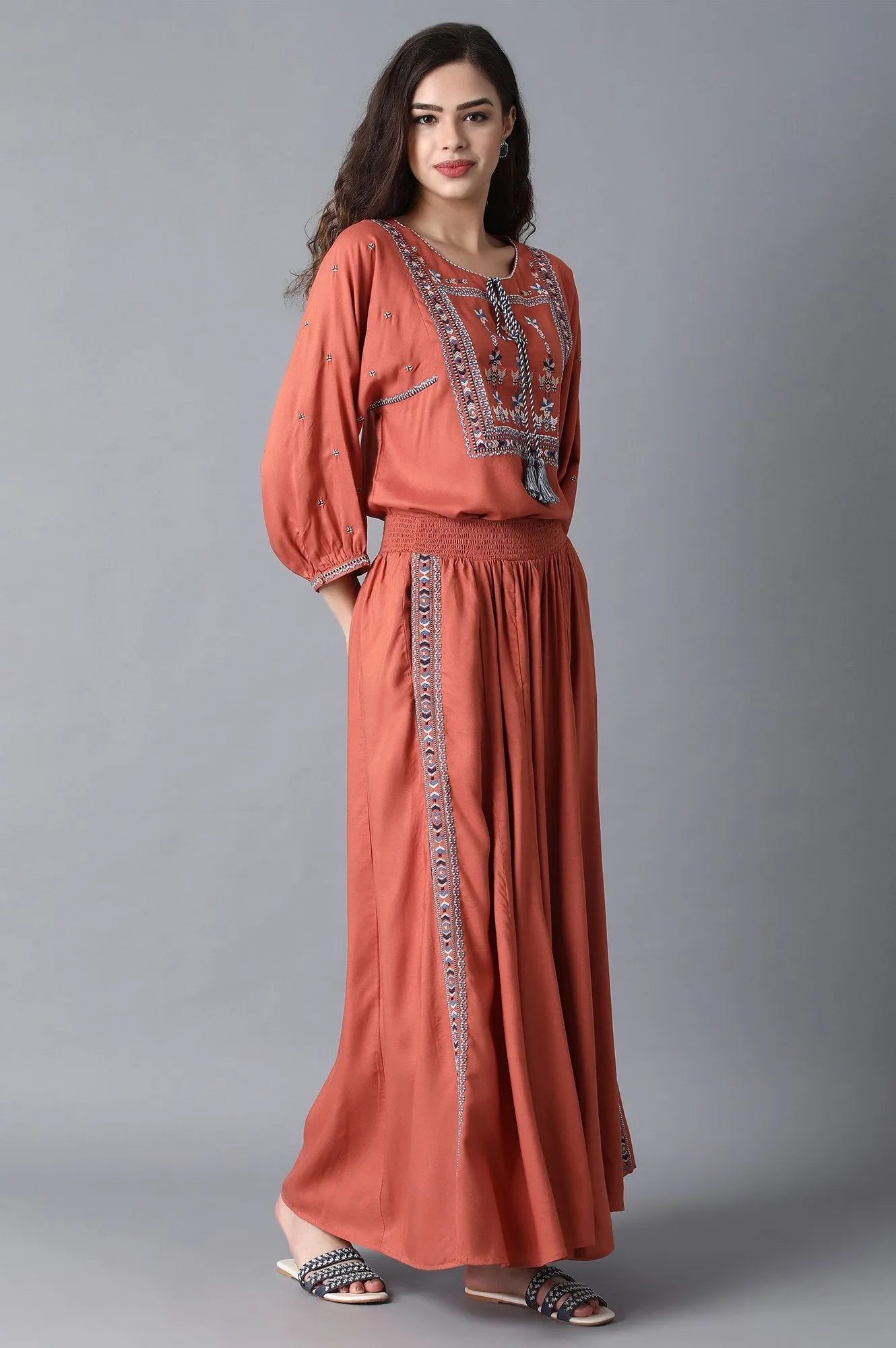 Peach Embroidered Jumpsuit