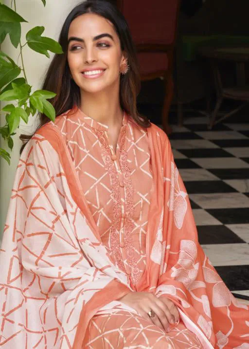 Pure Pashmina Peach Unstitched Winter Suit Fabric