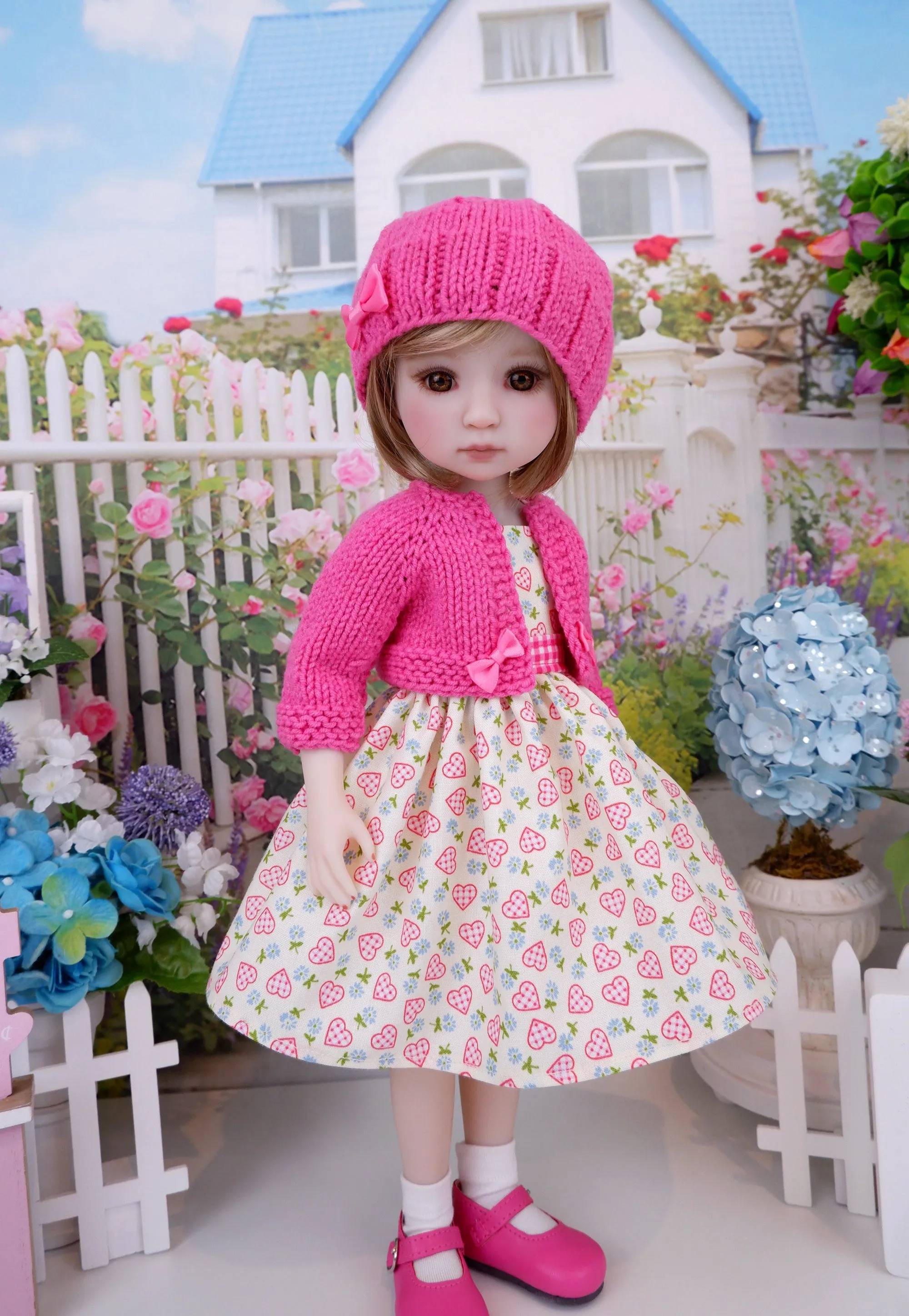 Quilted Hearts - dress and sweater with shoes for Ruby Red Fashion Friends doll