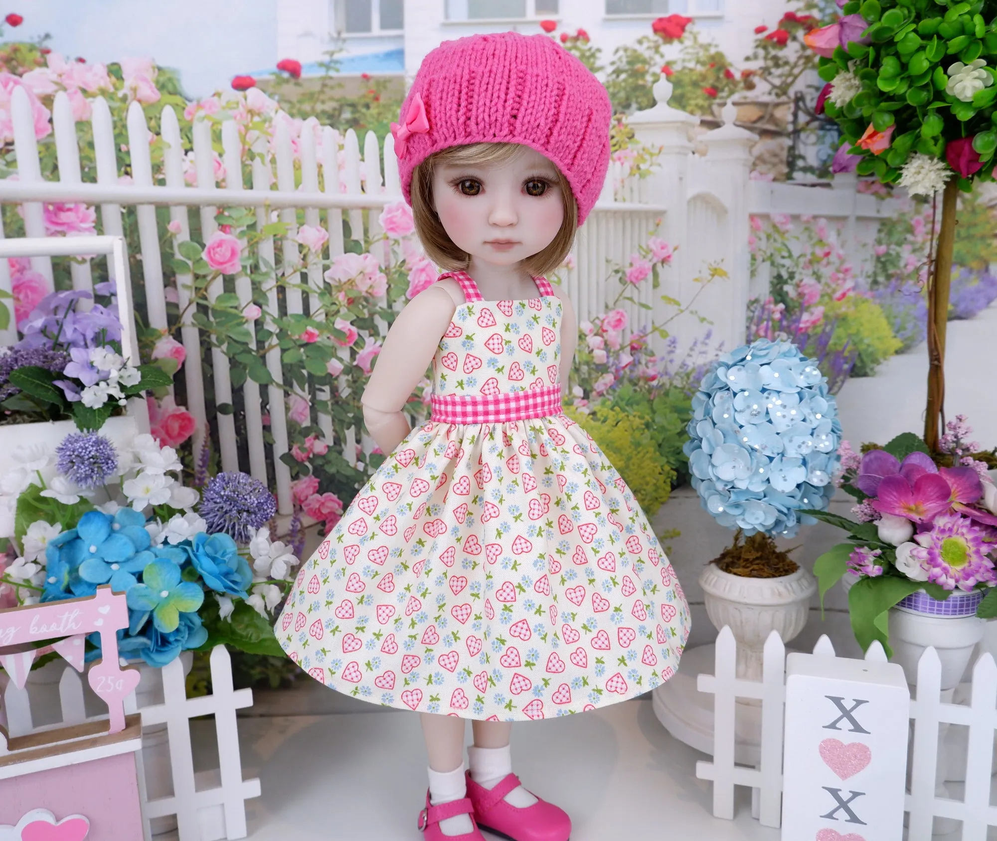 Quilted Hearts - dress and sweater with shoes for Ruby Red Fashion Friends doll