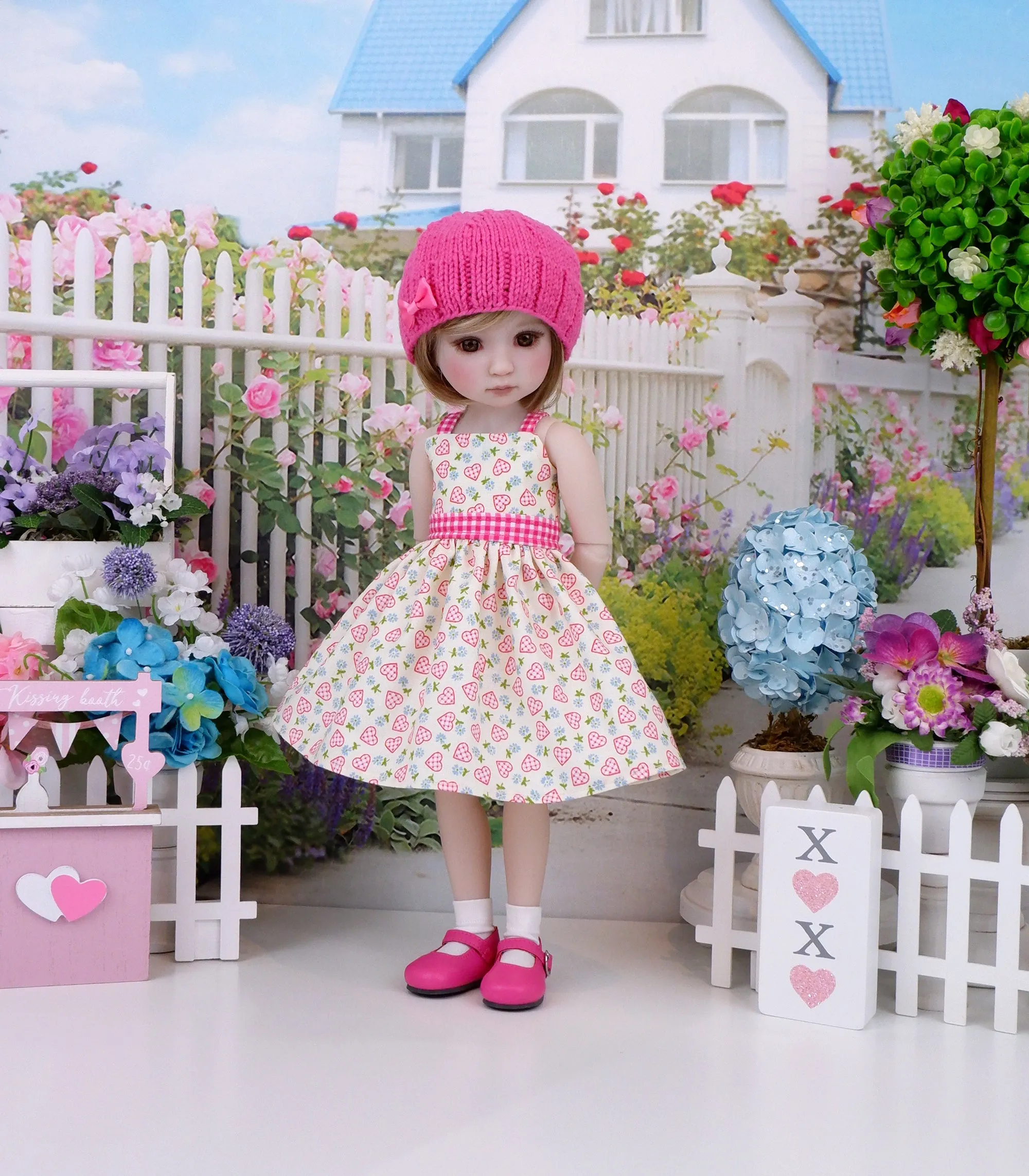 Quilted Hearts - dress and sweater with shoes for Ruby Red Fashion Friends doll