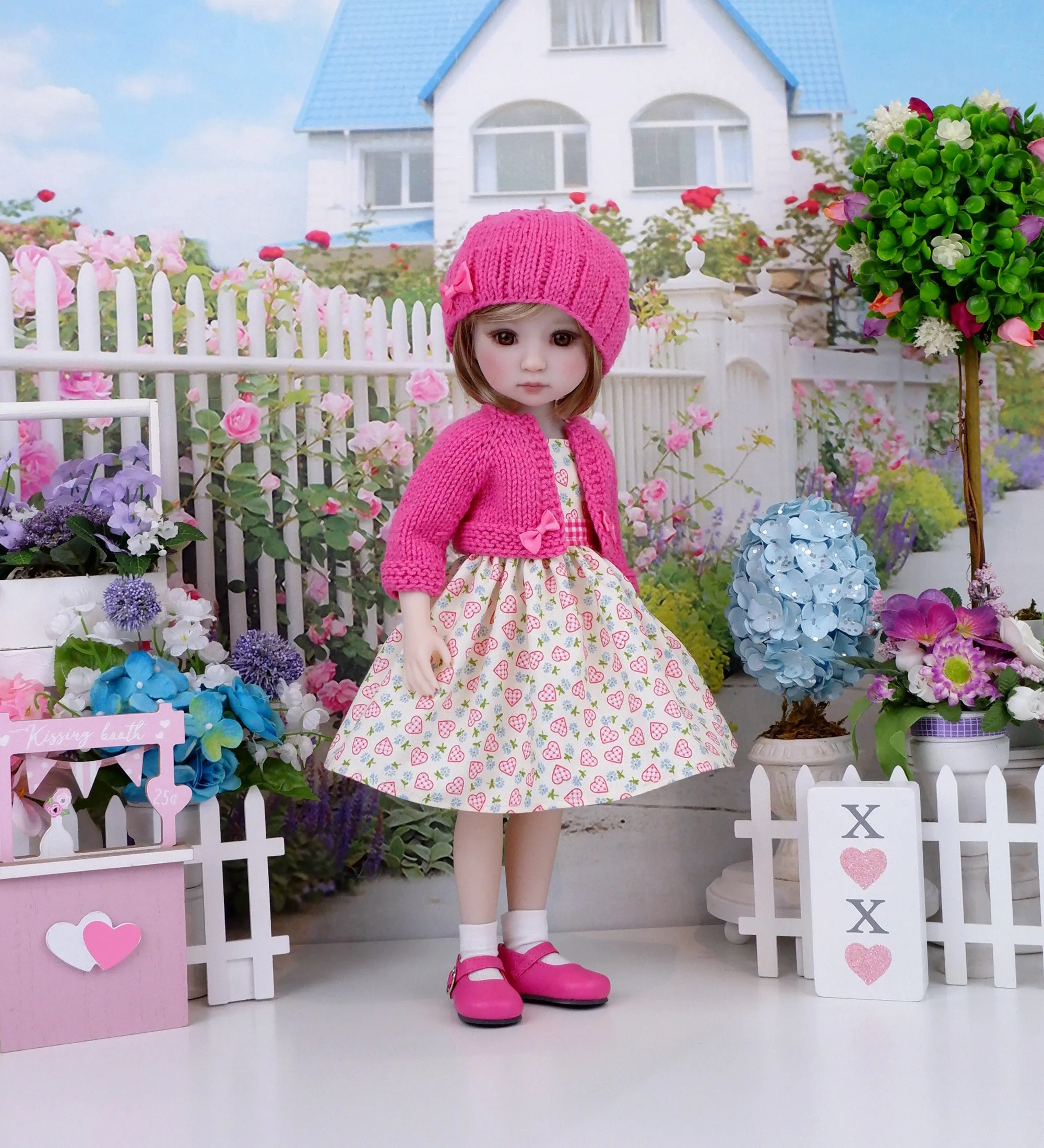 Quilted Hearts - dress and sweater with shoes for Ruby Red Fashion Friends doll