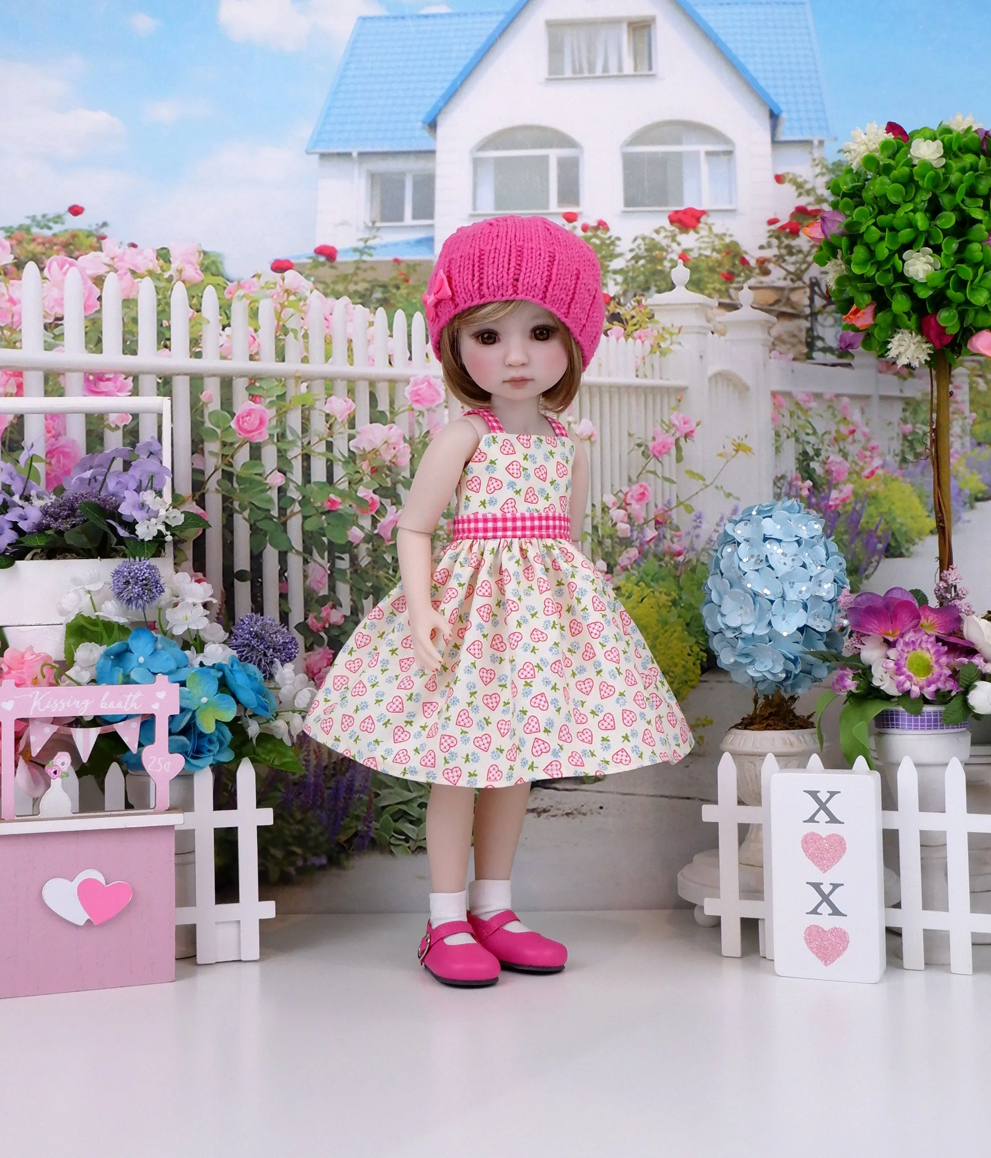 Quilted Hearts - dress and sweater with shoes for Ruby Red Fashion Friends doll