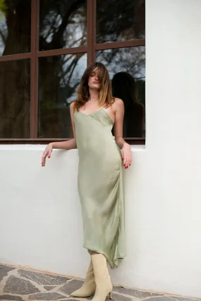 ROSE SILK SLIP DRESS AQUA