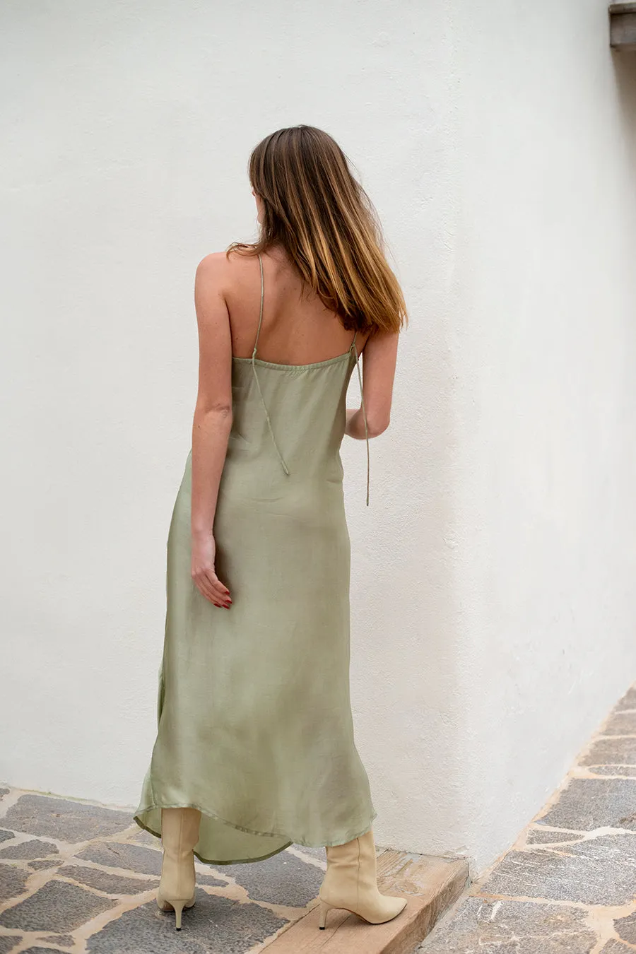 ROSE SILK SLIP DRESS AQUA