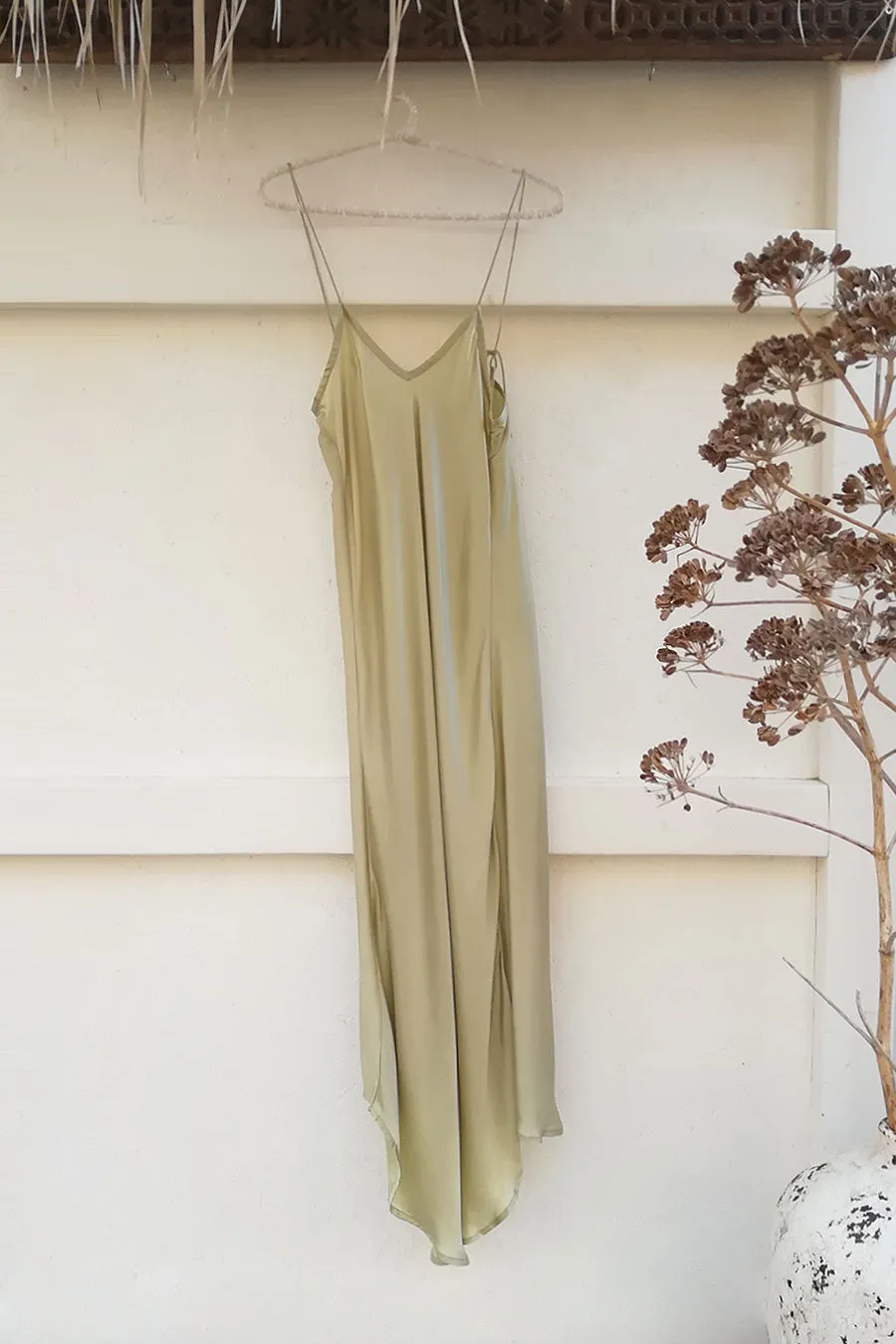 ROSE SILK SLIP DRESS AQUA