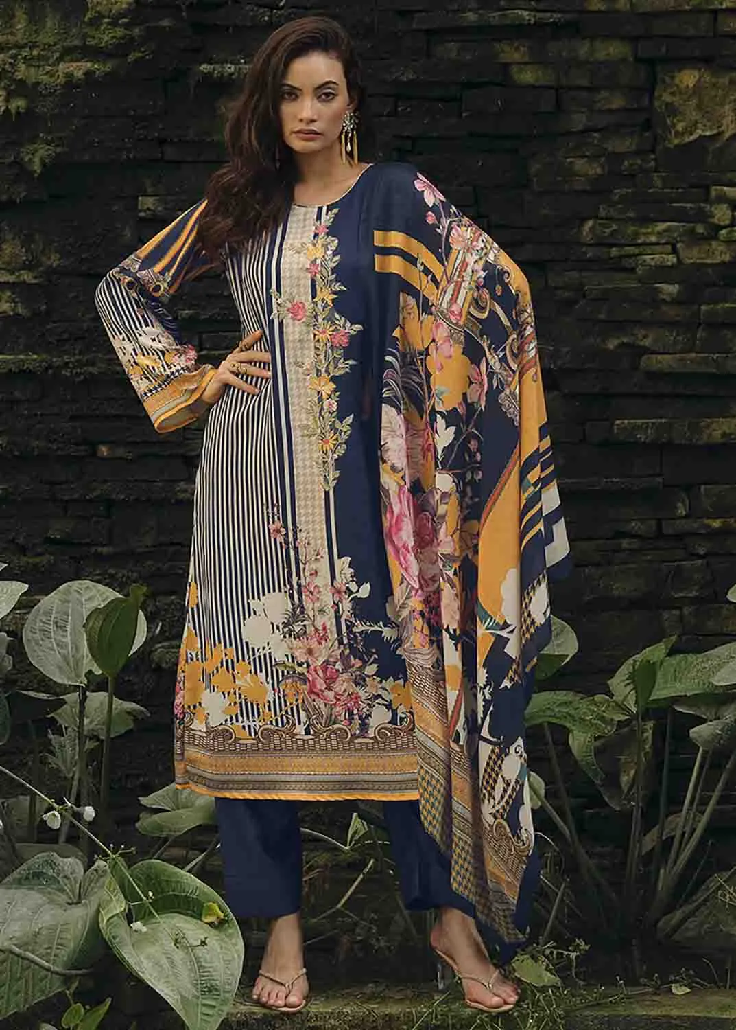 Sadhana Unstitched Pashmina Blue Winter Suit Material for Ladies