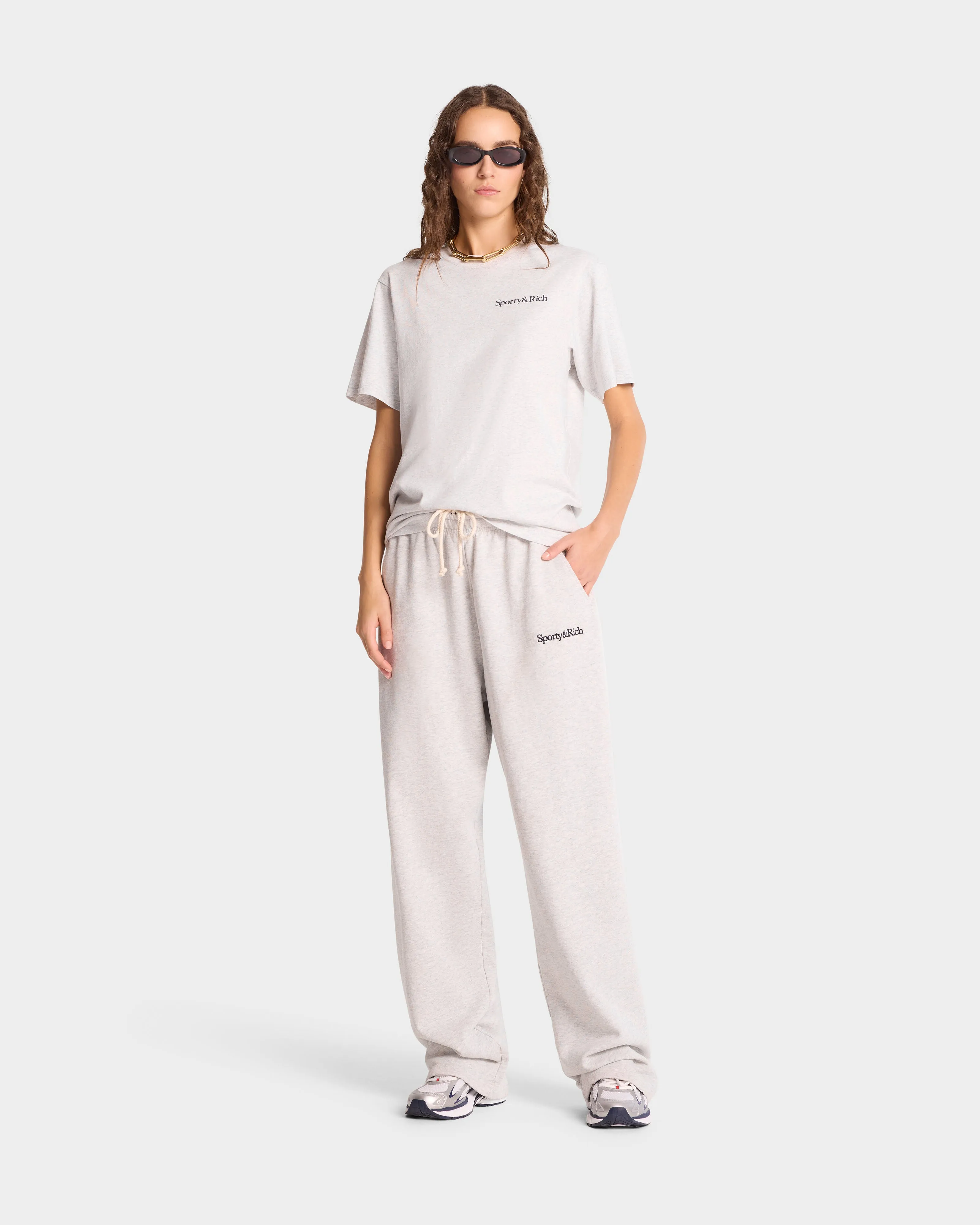 Serif Logo Straight Leg Sweatpant - Heather Gray/Navy