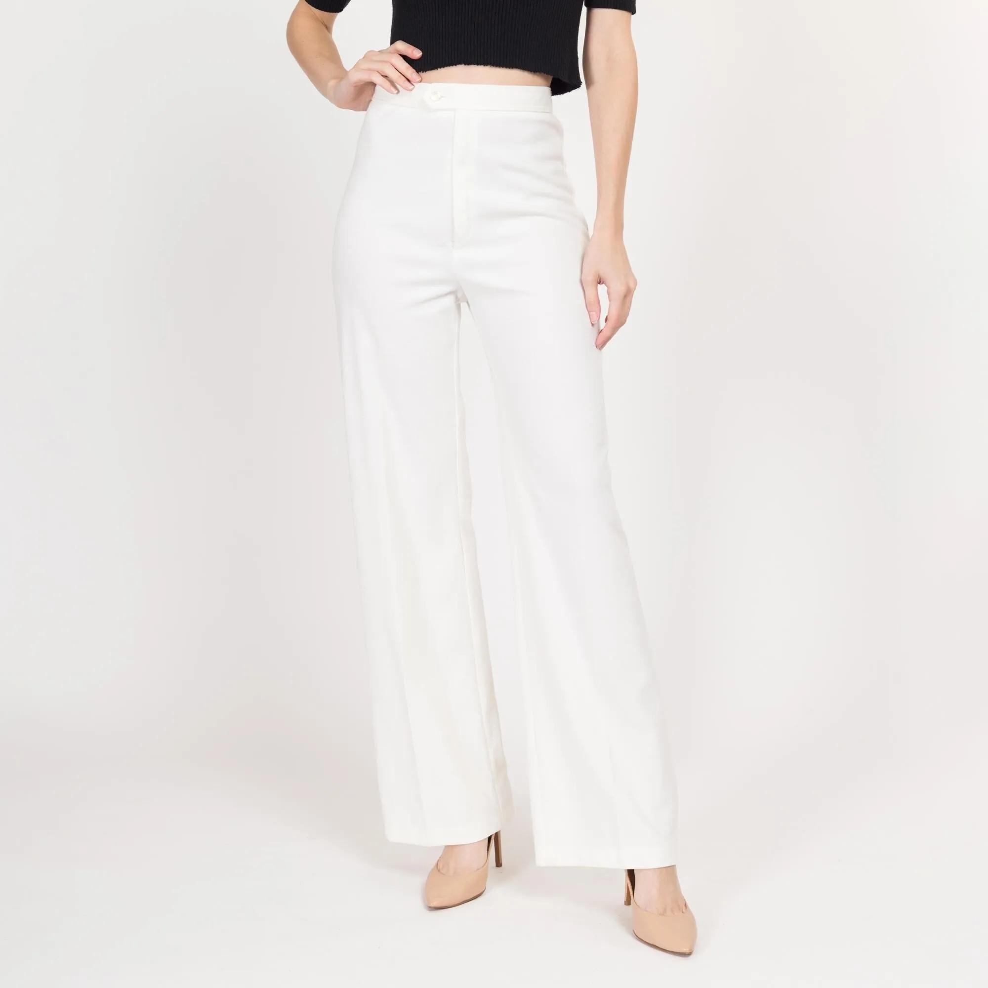 Small 70s White Wide Leg Trousers 27"