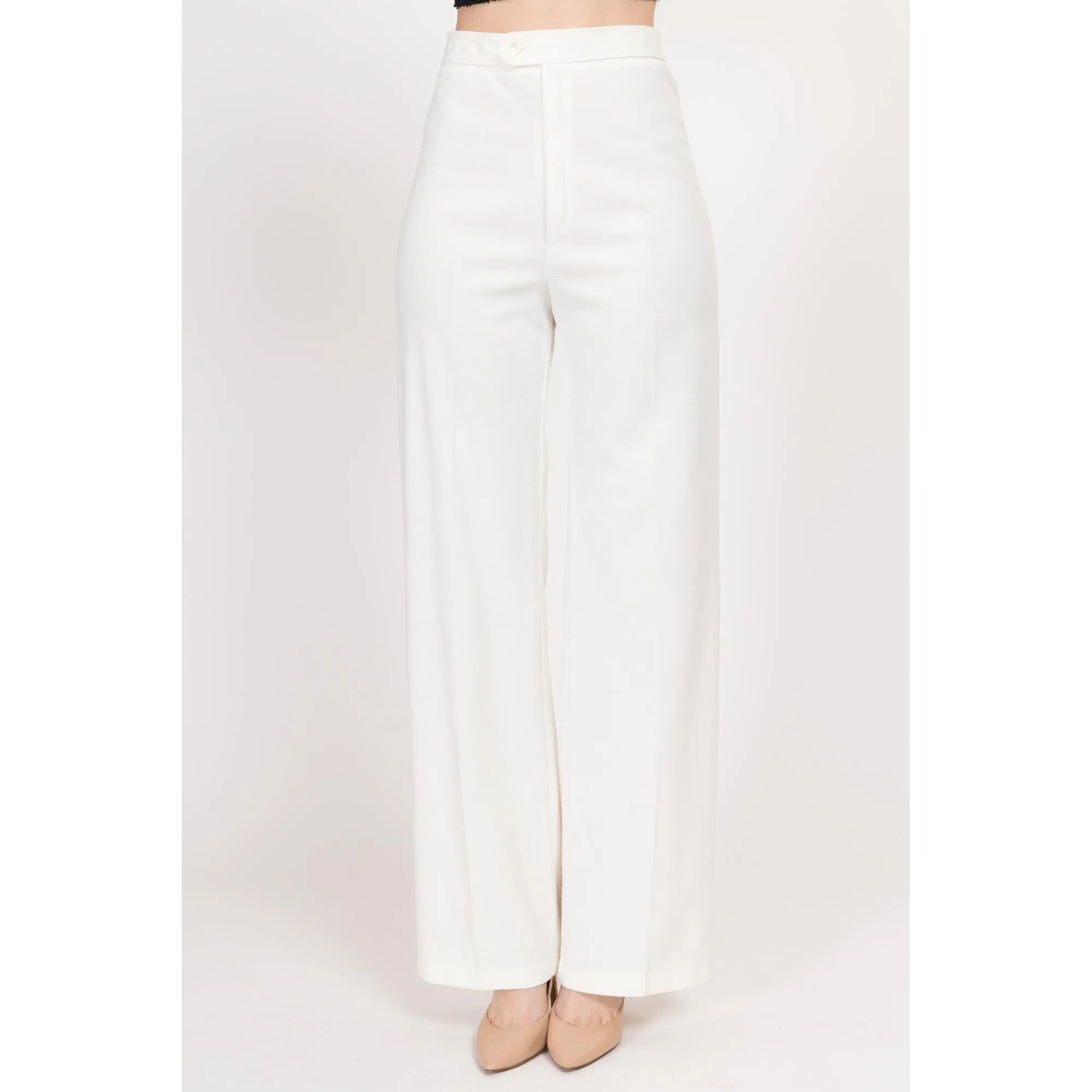Small 70s White Wide Leg Trousers 27"