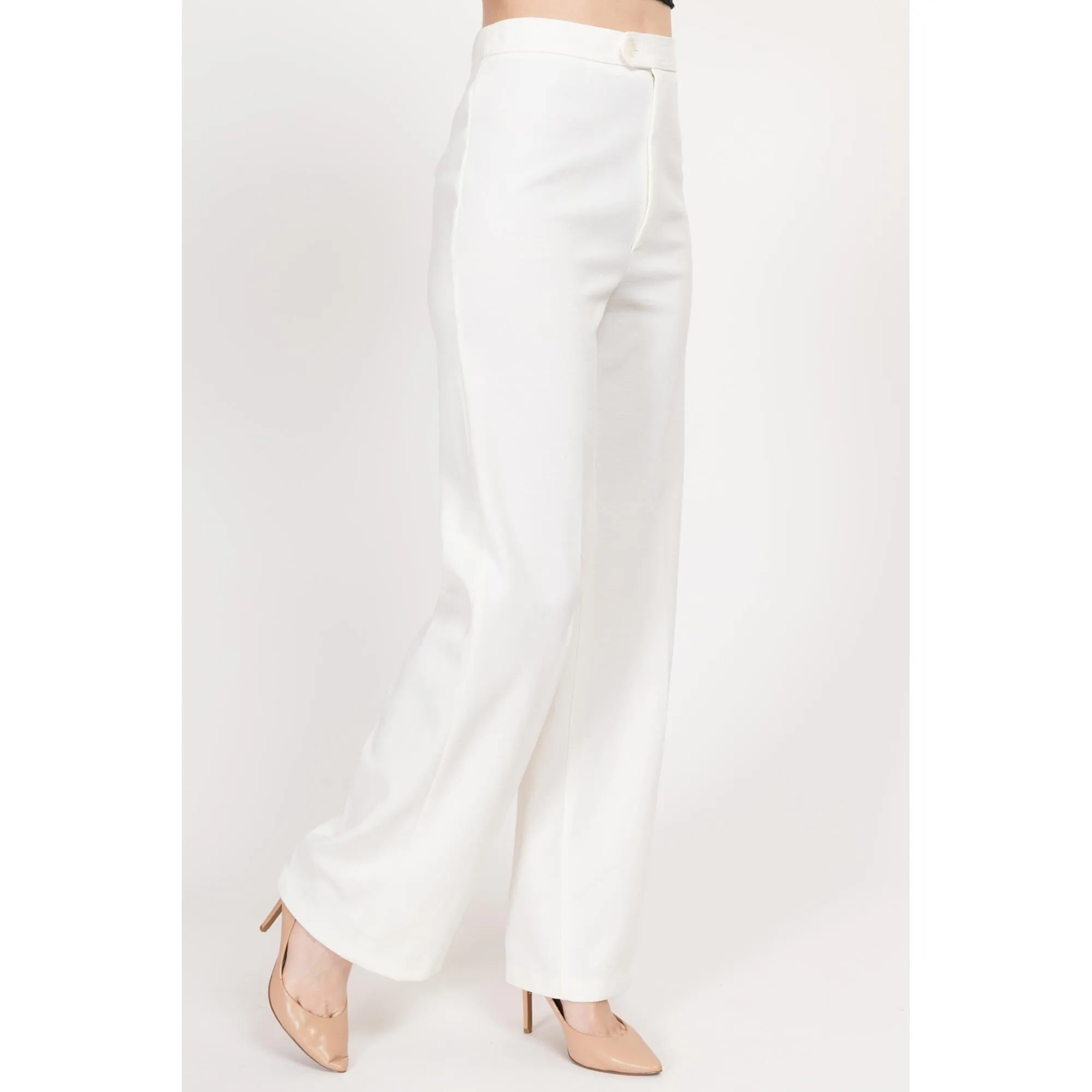Small 70s White Wide Leg Trousers 27"