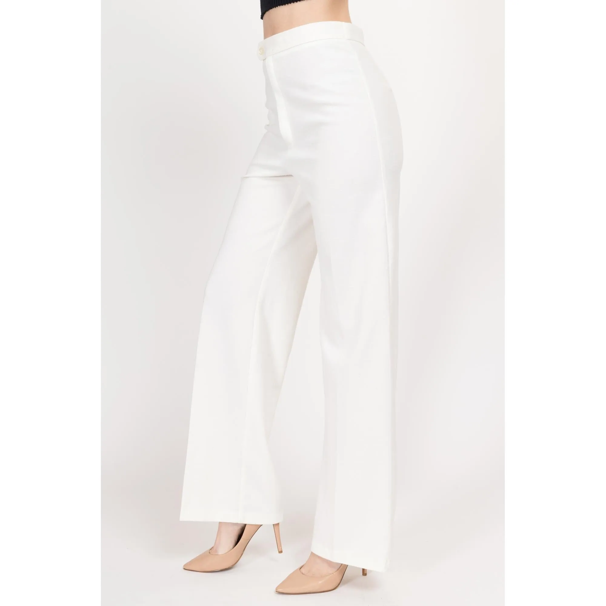 Small 70s White Wide Leg Trousers 27"