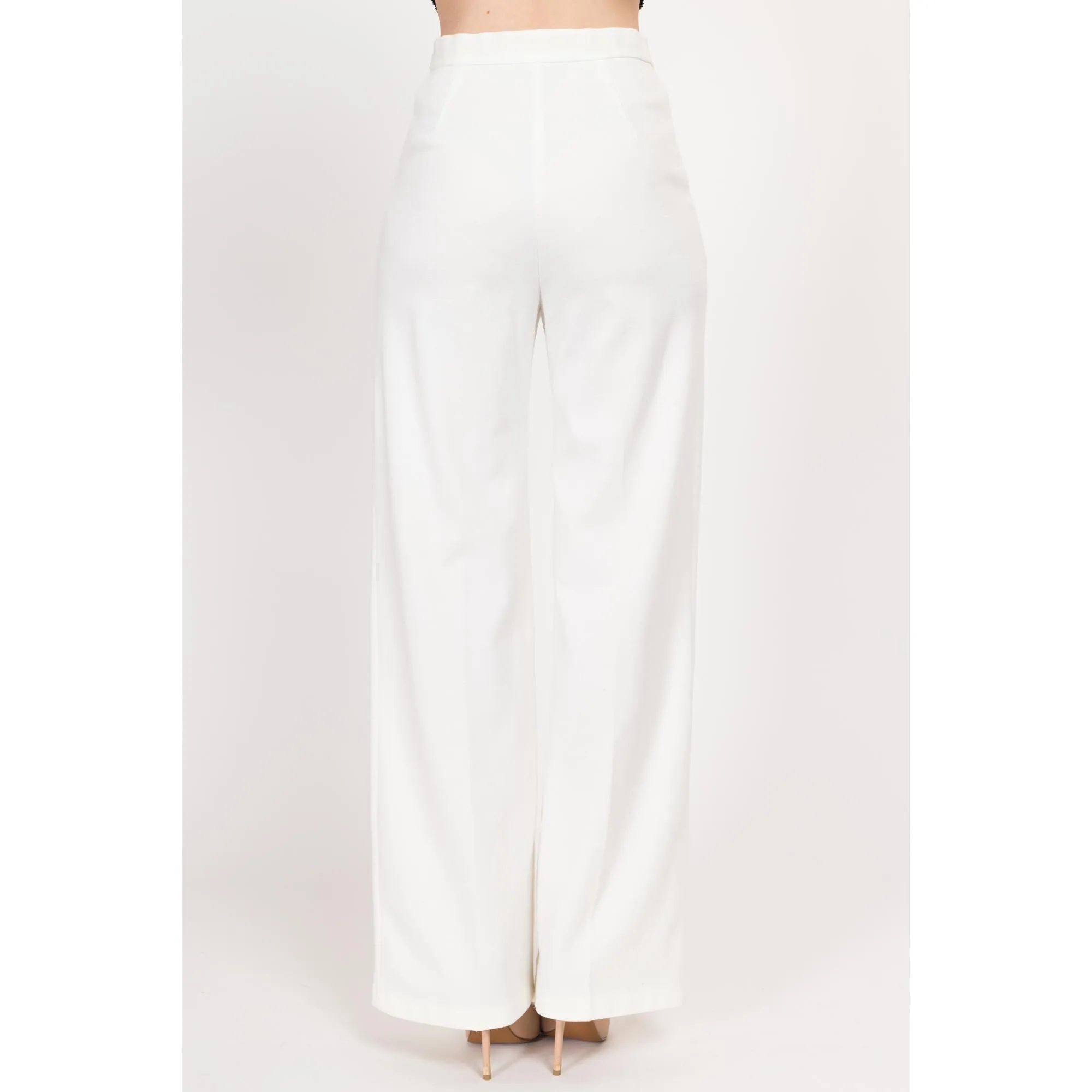 Small 70s White Wide Leg Trousers 27"