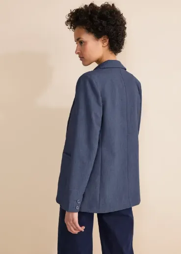 STREET ONE<BR>
Melange Long Blazer<BR>
Navy Blue<BR>