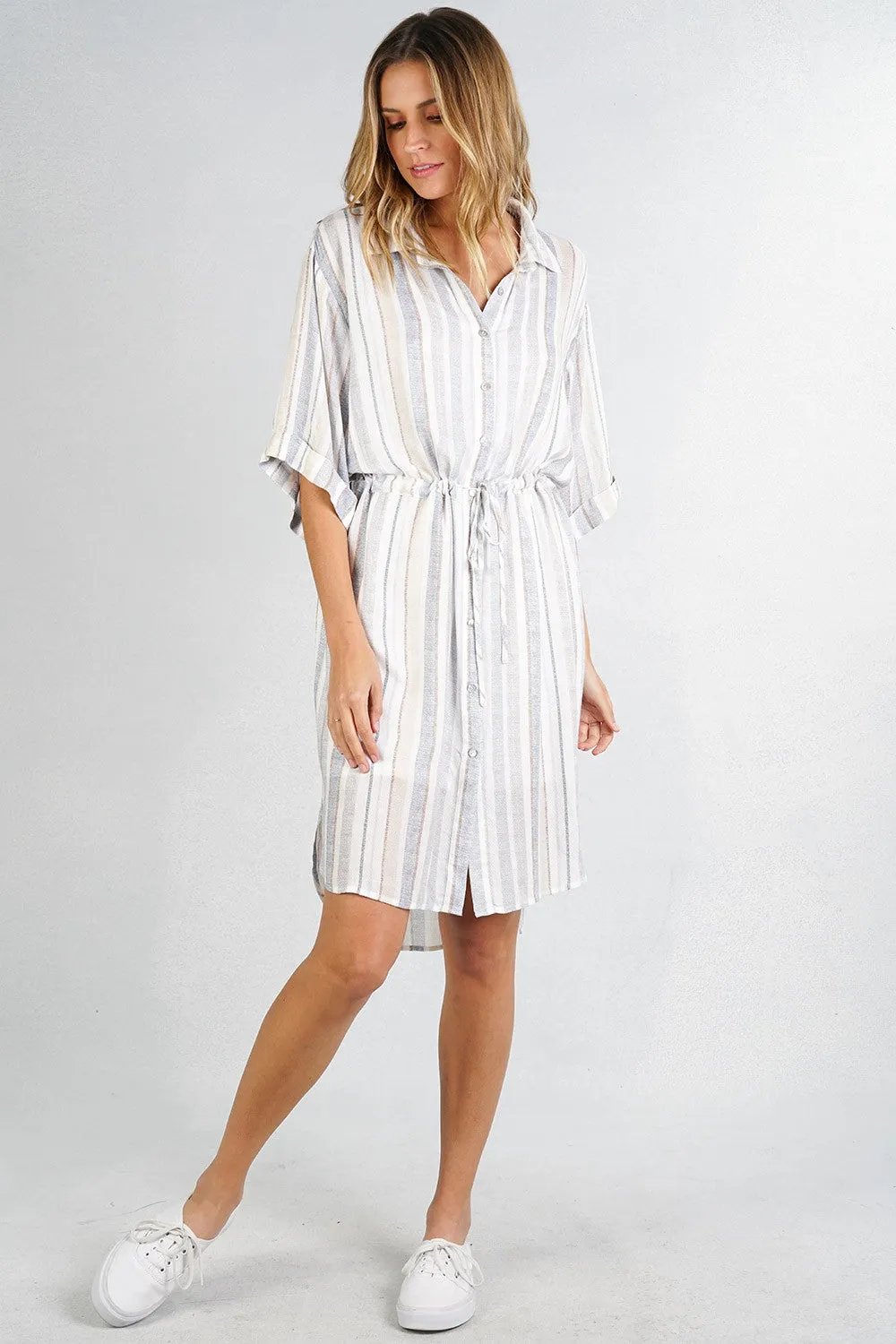 Striped Button Up Summer Shirt Dress