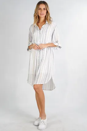 Striped Button Up Summer Shirt Dress