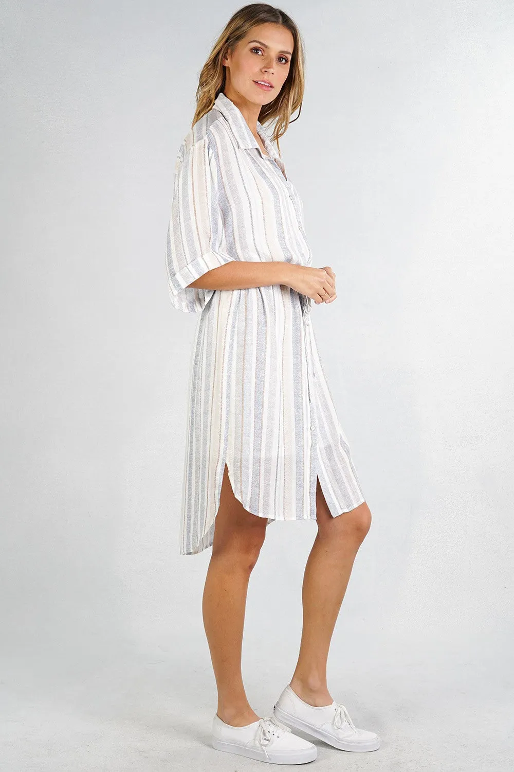 Striped Button Up Summer Shirt Dress