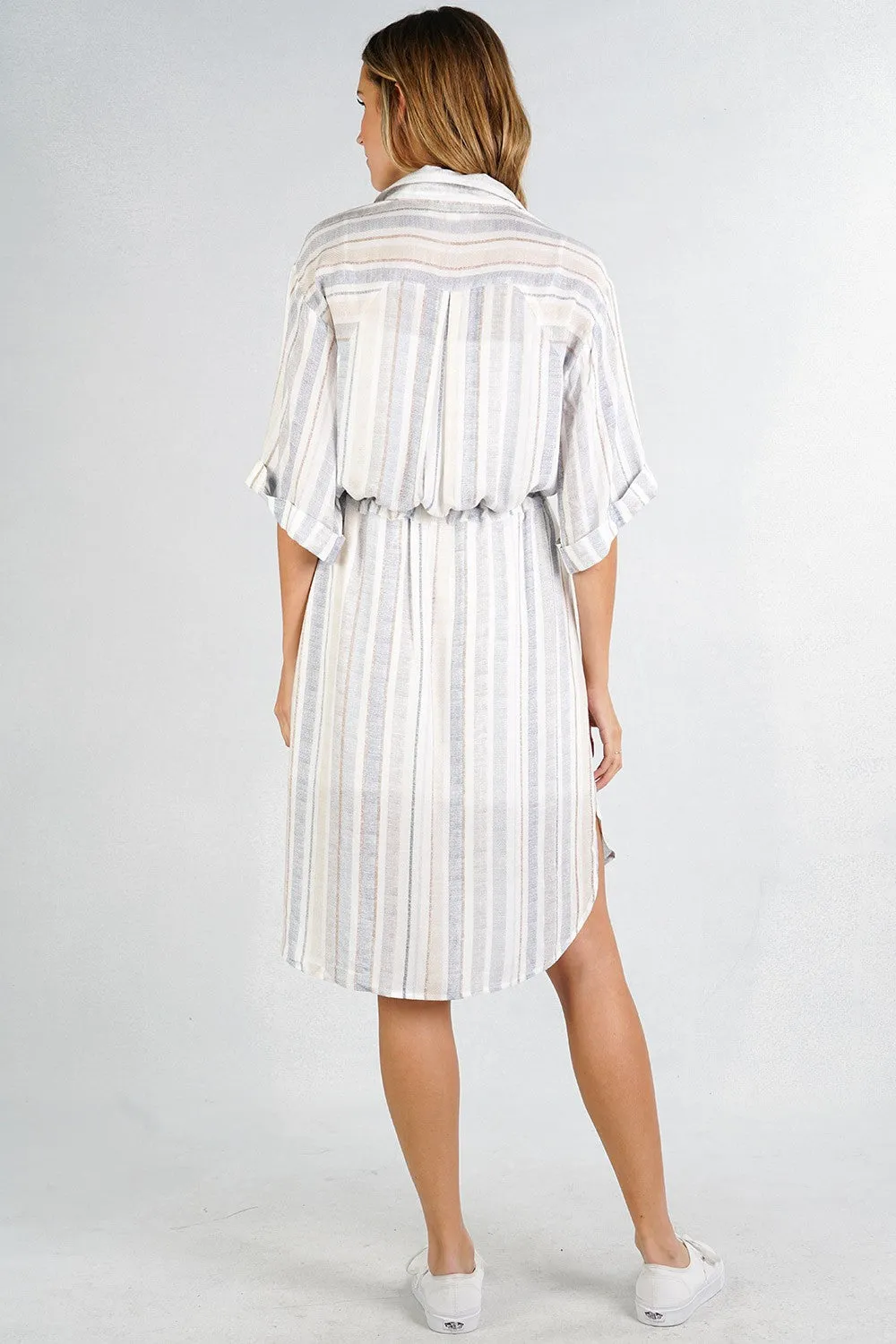 Striped Button Up Summer Shirt Dress