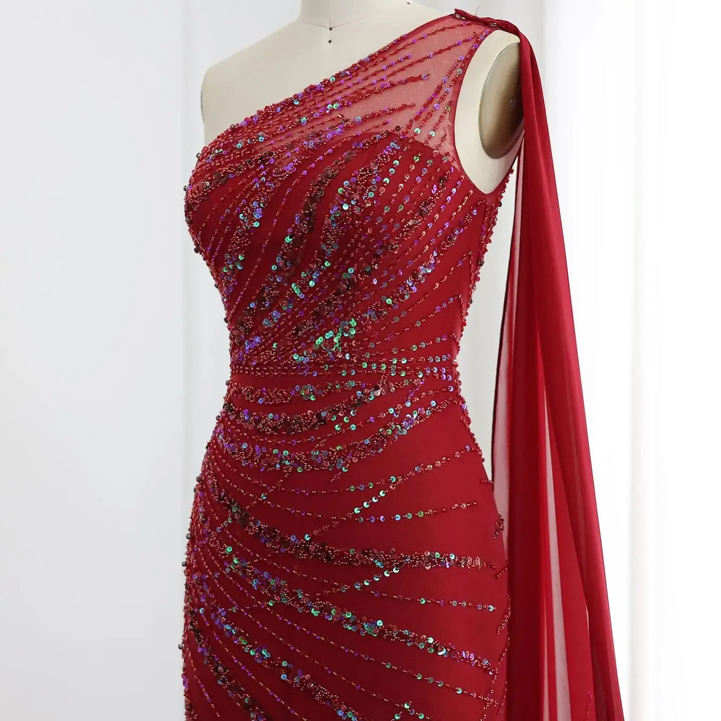 Turquoise Mermaid Evening Gown with Feather Cape