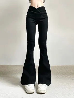 V-shape  Black Flared Trousers