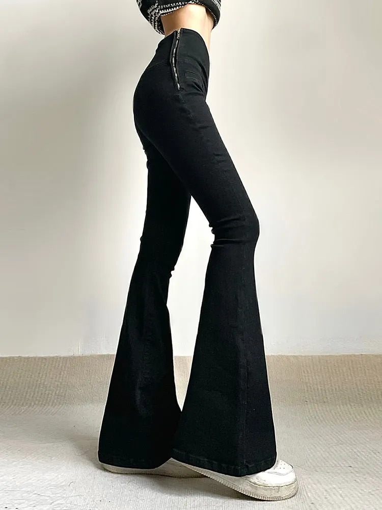 V-shape  Black Flared Trousers