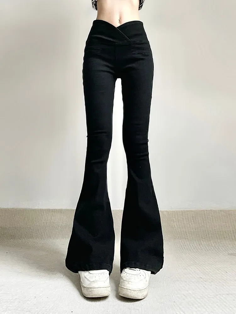 V-shape  Black Flared Trousers