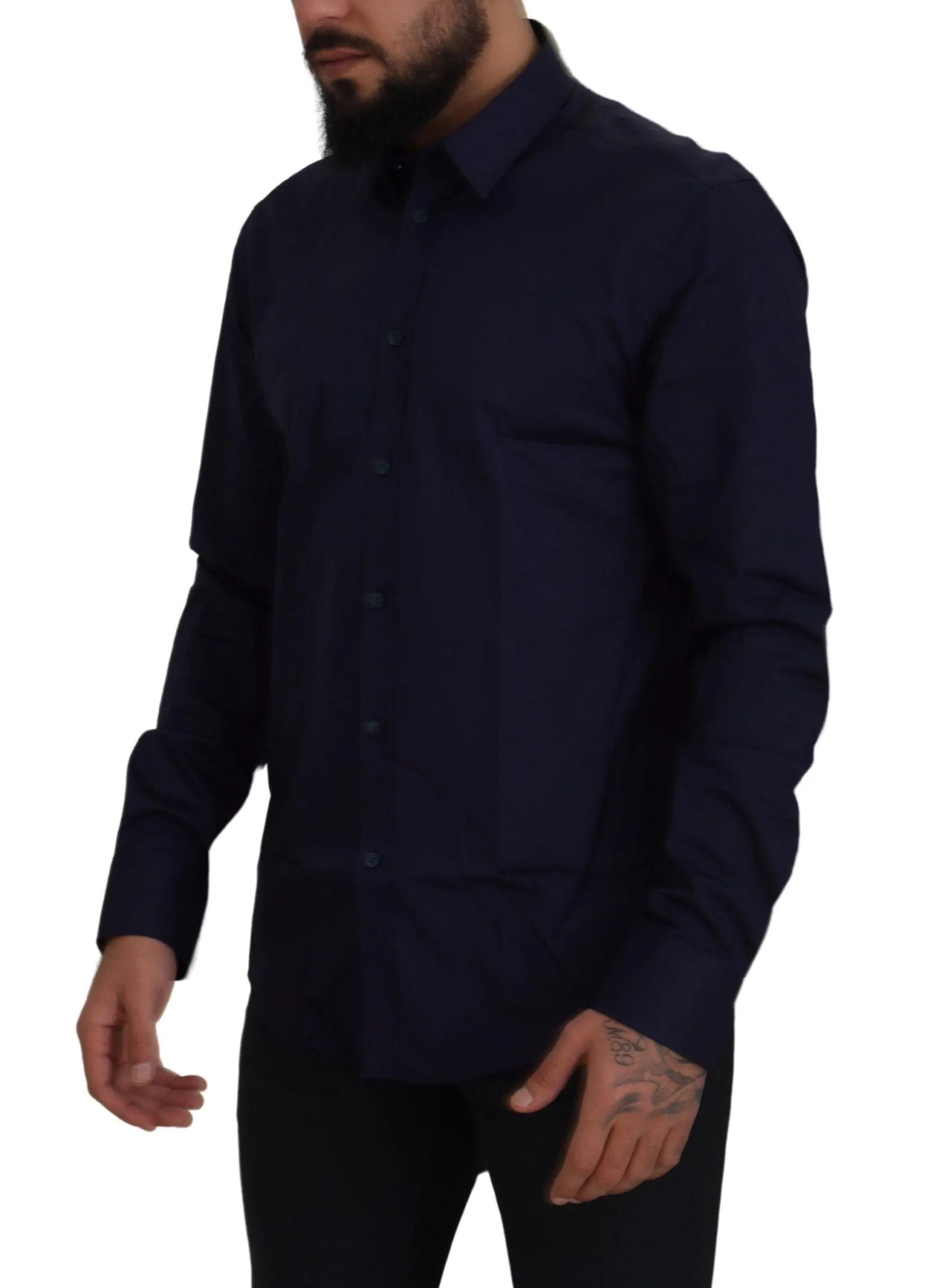 Versace Collection Dark Blue Cotton Formal Dress Trend Shirt