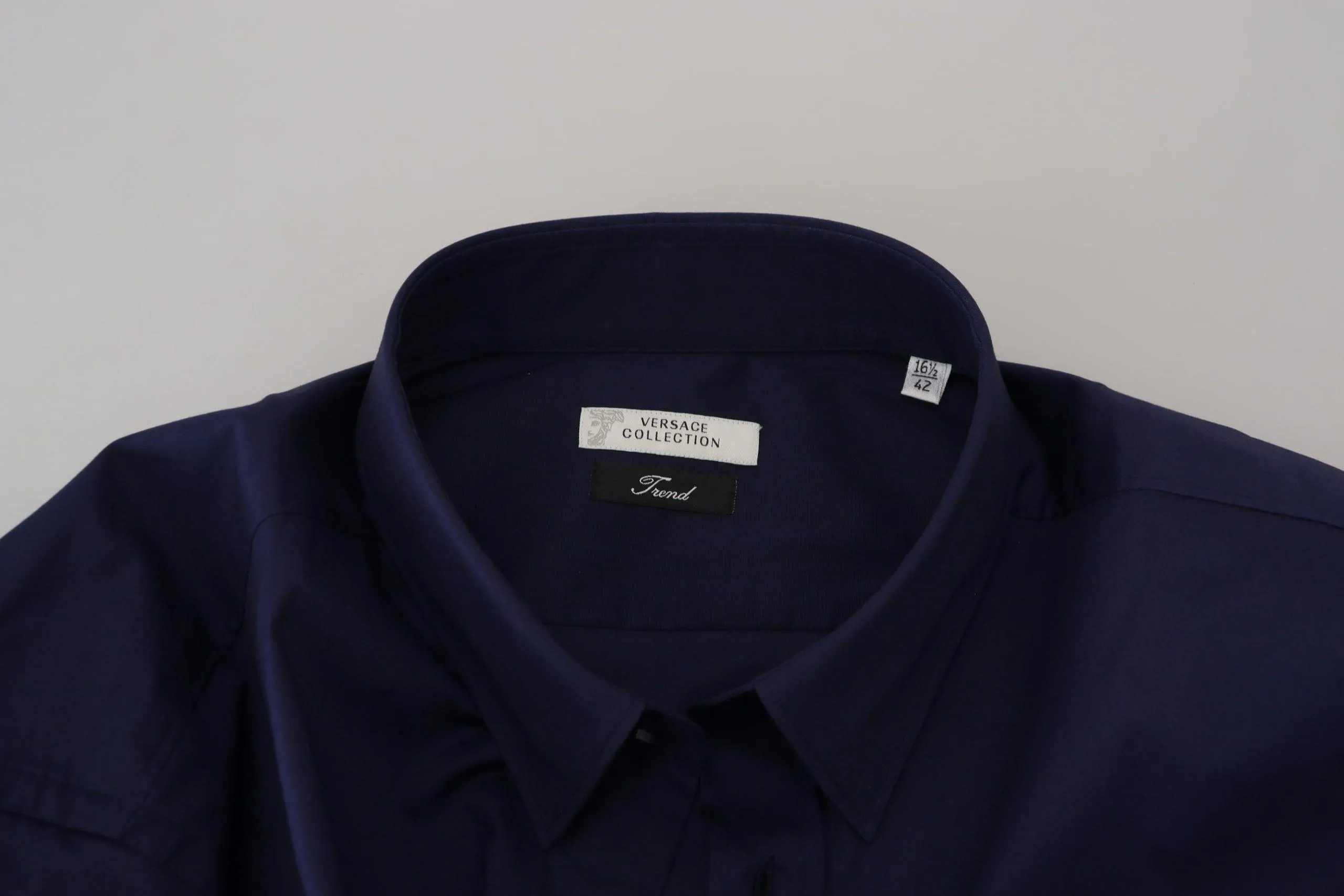 Versace Collection Dark Blue Cotton Formal Dress Trend Shirt