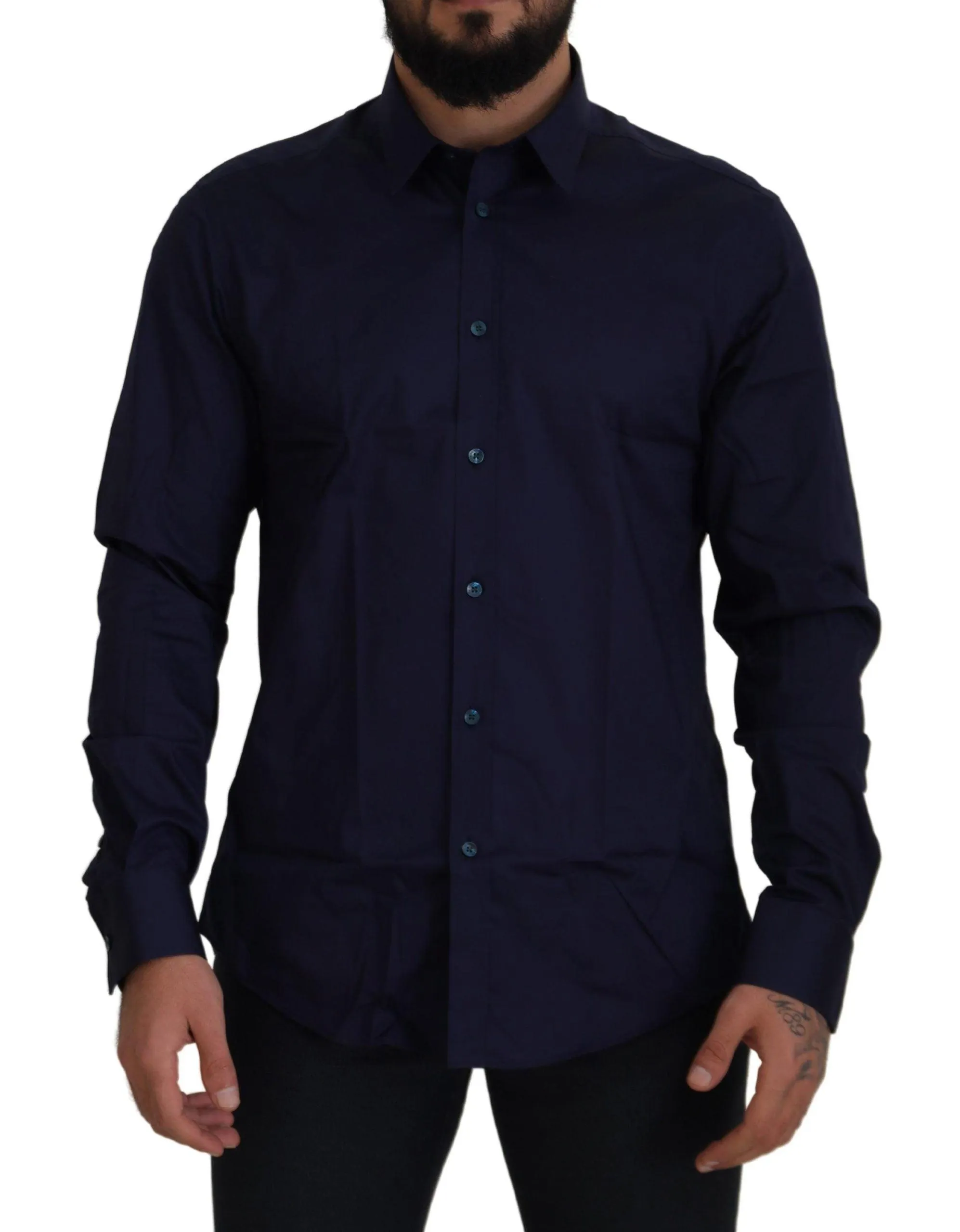 Versace Collection Dark Blue Cotton Formal Dress Trend Shirt