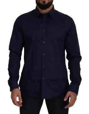 Versace Collection Dark Blue Cotton Formal Dress Trend Shirt