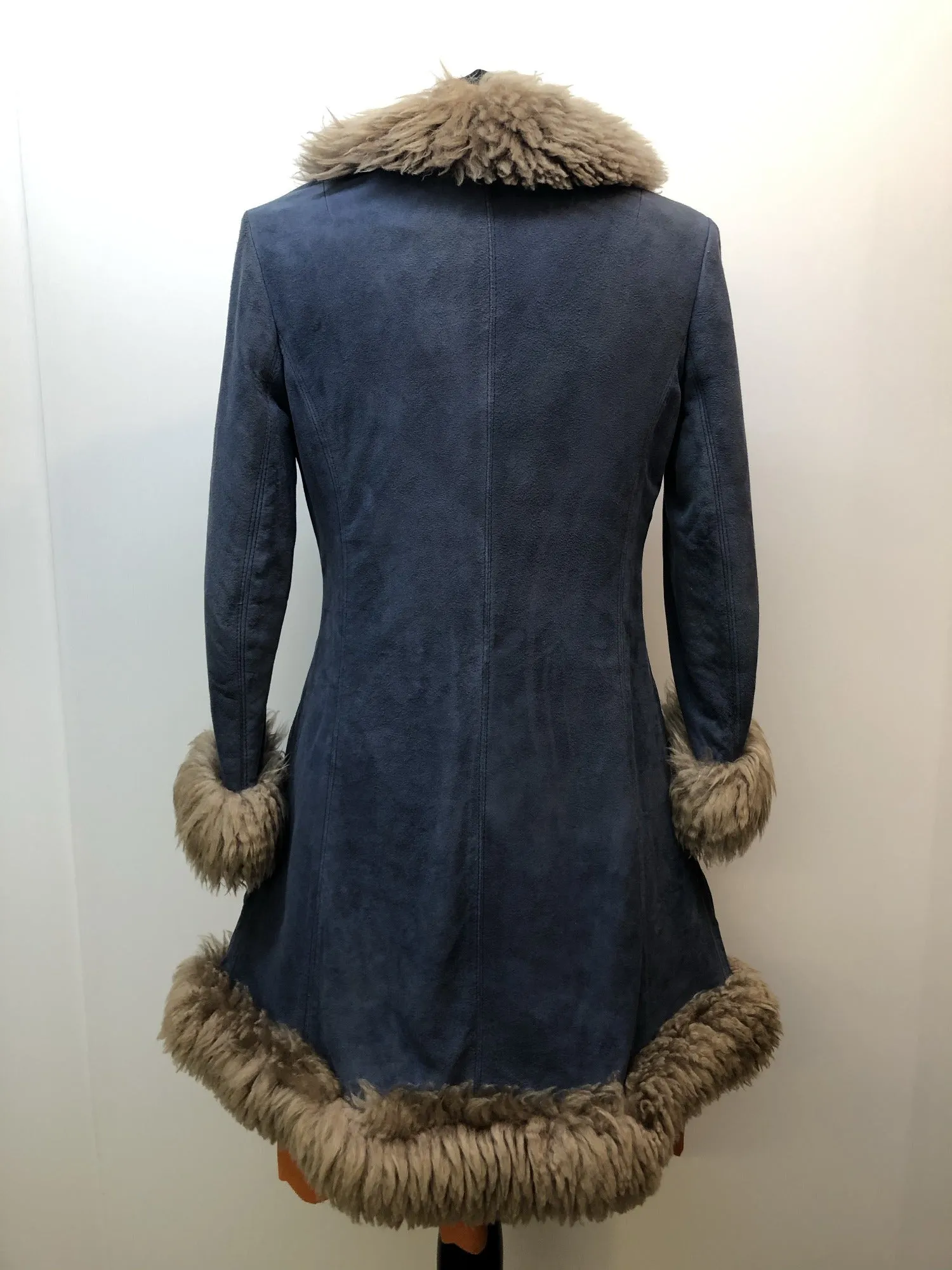 Vintage 1960s 1970s Sheepskin Coat by Skin Things in Blue - Size UK 10