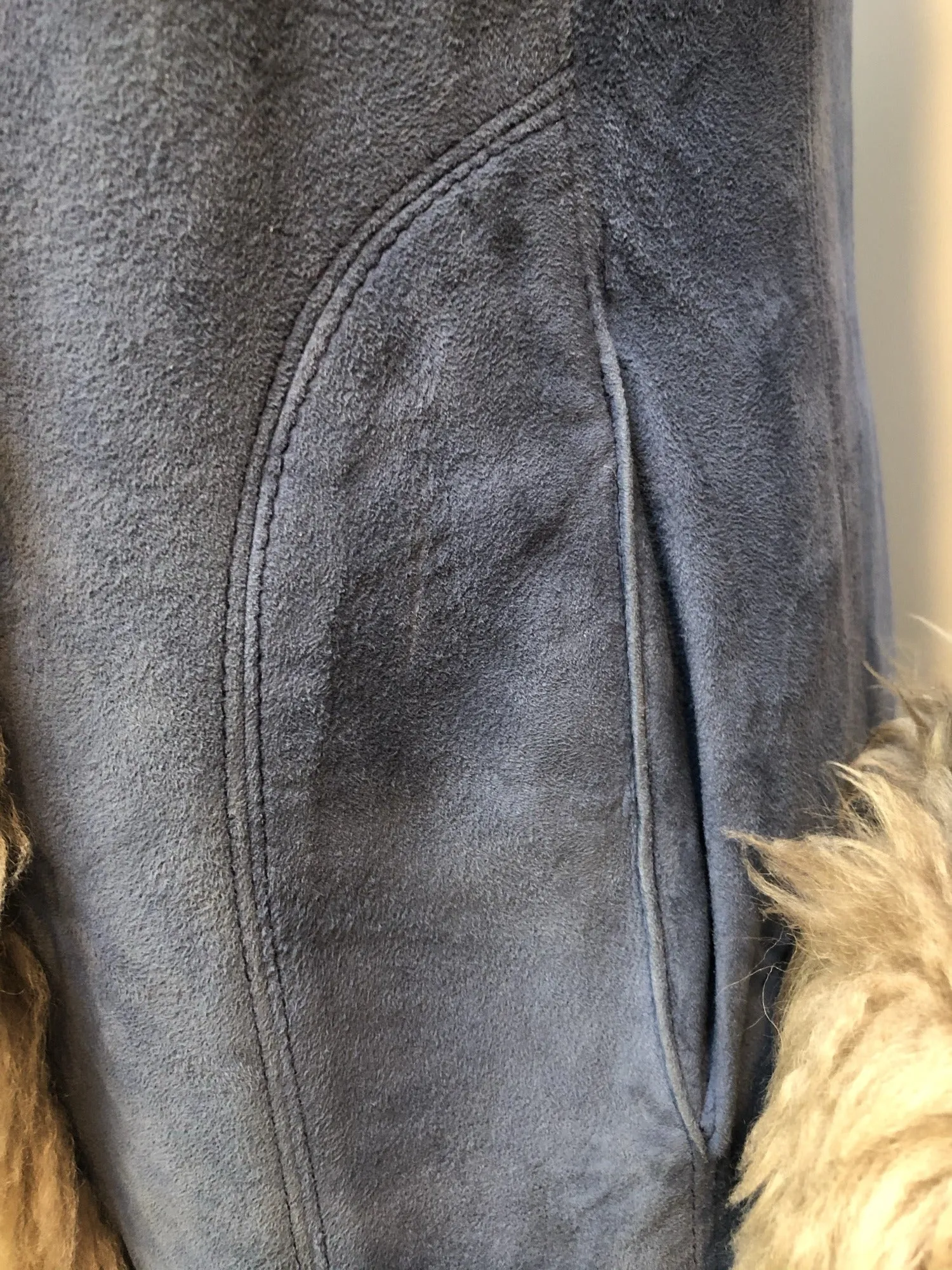 Vintage 1960s 1970s Sheepskin Coat by Skin Things in Blue - Size UK 10