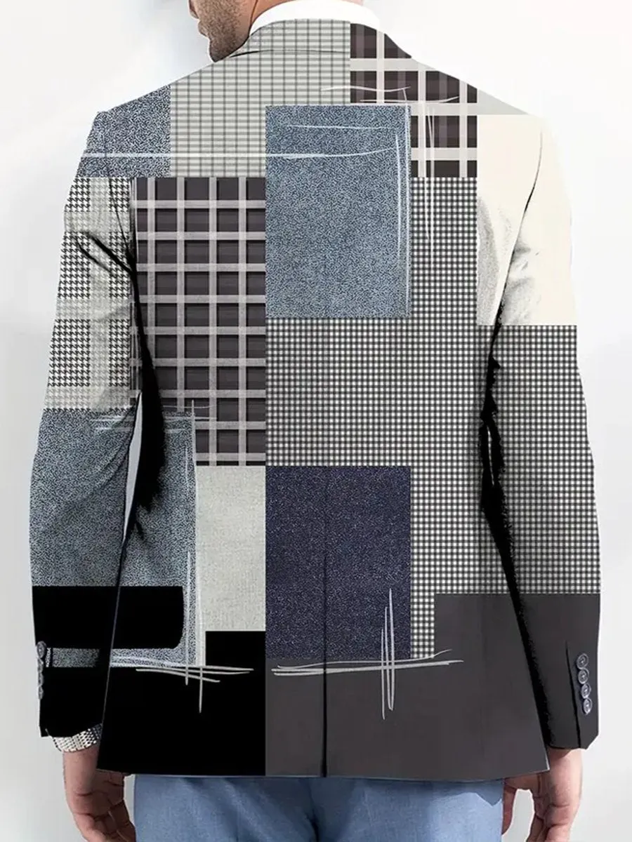 Vintage Patchwork Texture Print Single Breasted Blazer
