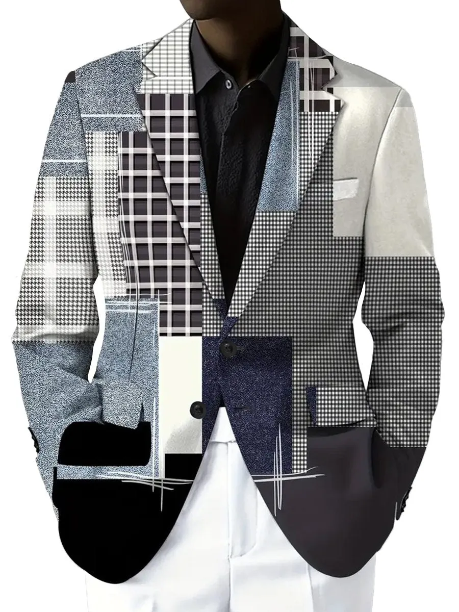 Vintage Patchwork Texture Print Single Breasted Blazer