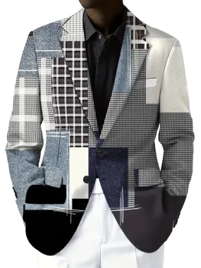 Vintage Patchwork Texture Print Single Breasted Blazer
